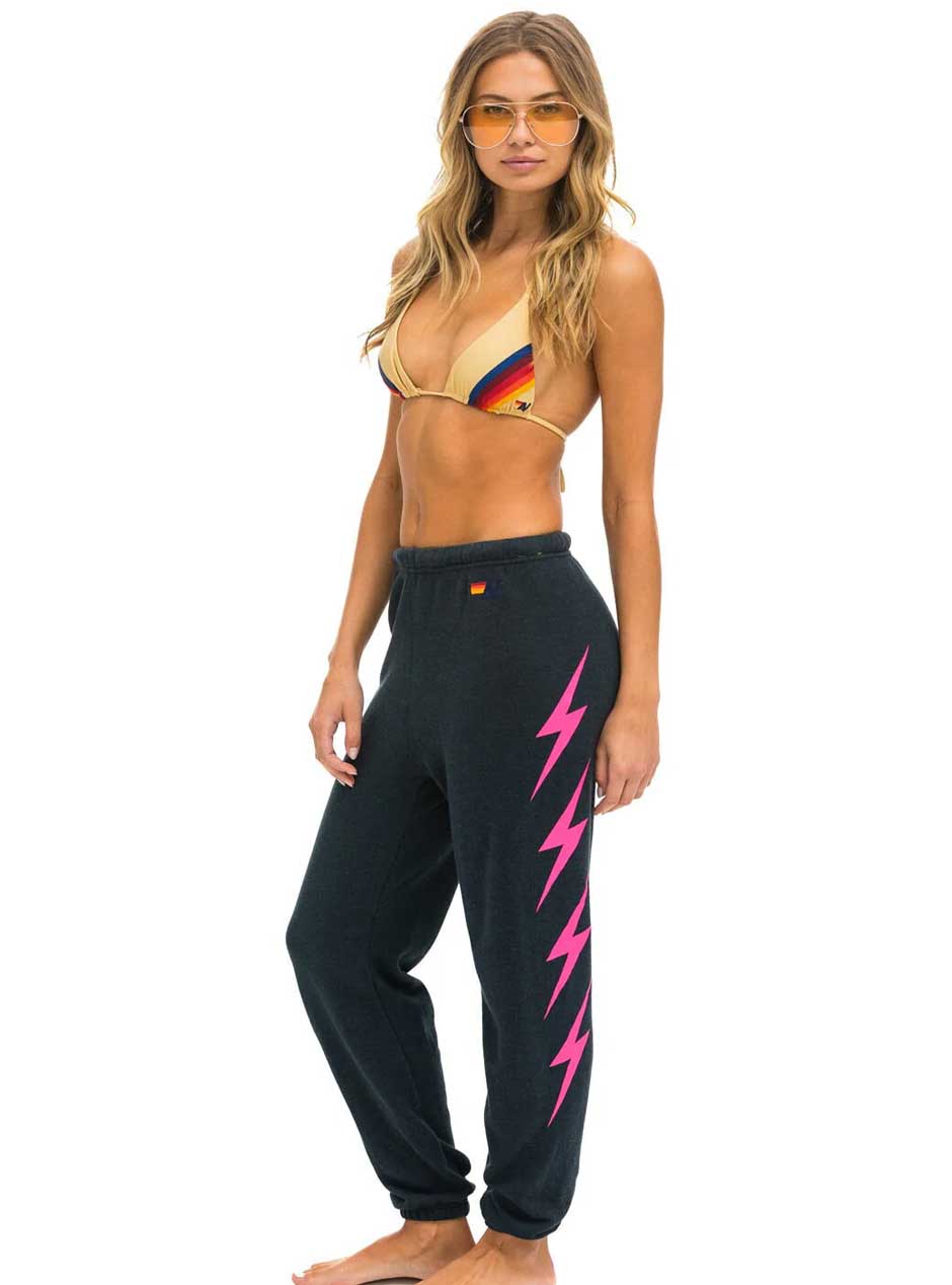 Aviator Nation Women's Bolt 4 Sweatpants - Charcoal Grey with Neon Pink Trim | Cozy Lounge Pants for Yoga, Running Errands & Casual Wear