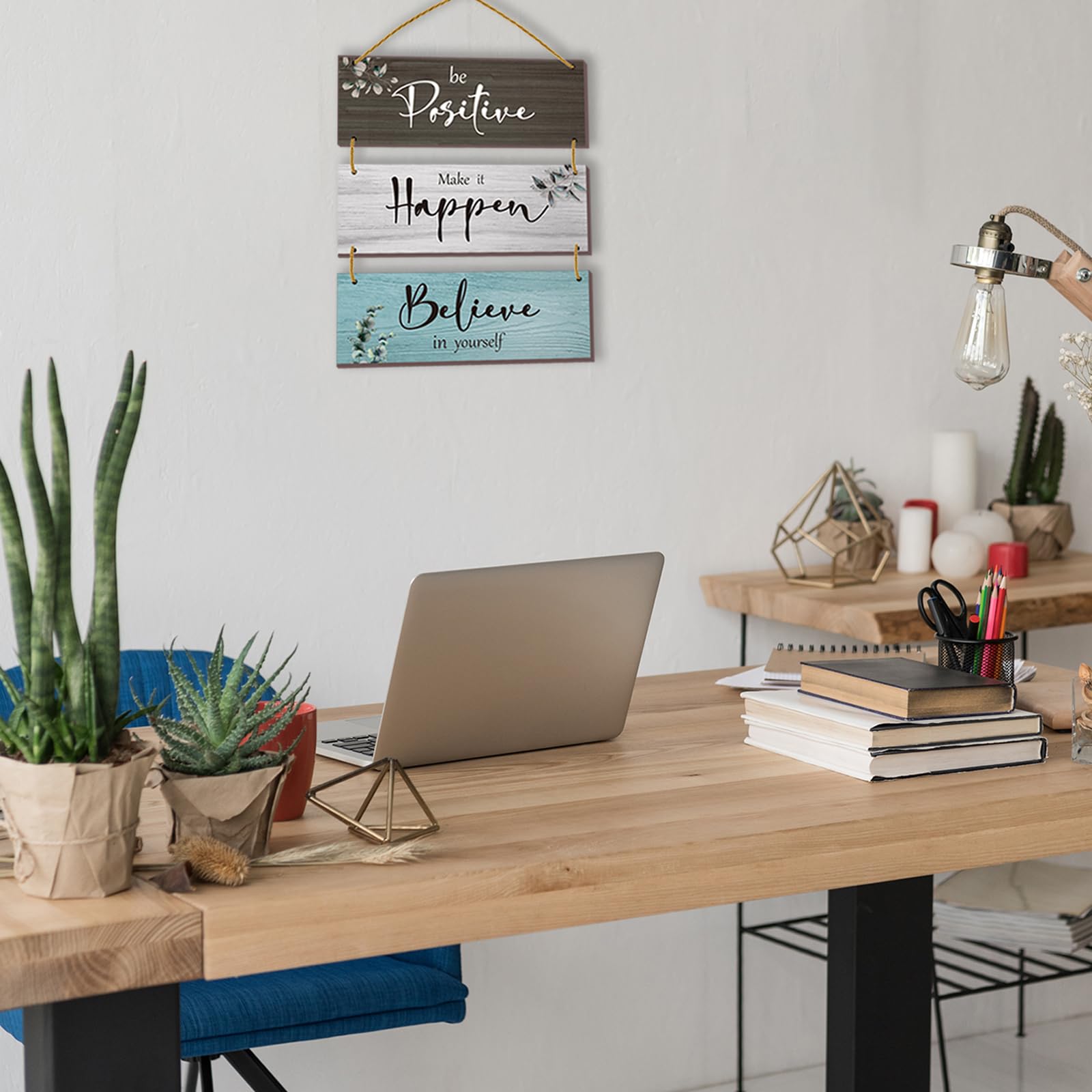 3 Pcs Rustic Wooden Motivational Wall Plaques with Inspirational Sayings - Farmhouse Office Decor for Home, Bathroom, Bedroom & Kitchen (12x4 Inch) - Perfect for Home Office Decor & Wall Art Gifts