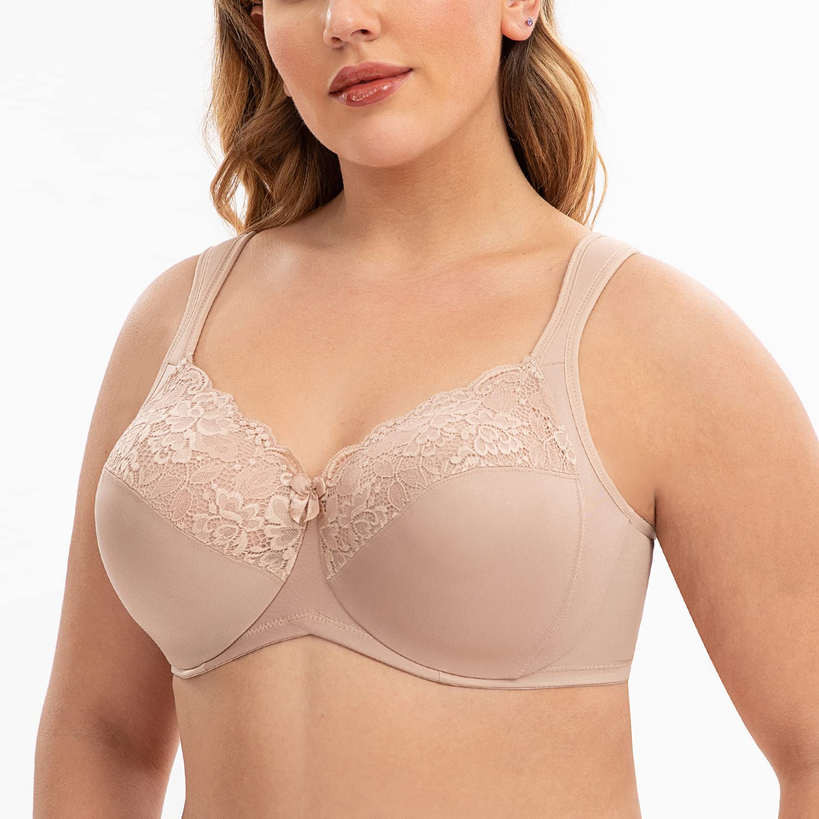 Plus Size Women's Full Coverage Lace Seamless Underwire Minimizer Bra - Comfortable Support for Everyday Wear & Special Occasions