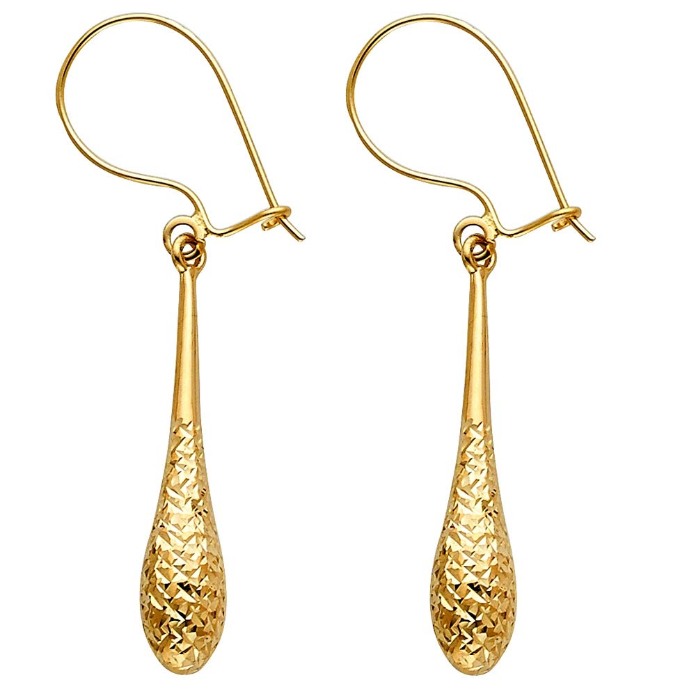 14K Yellow Gold Sparkle Cut Hollow Teardrop Dangle Earrings 5x30mm - Elegant Jewelry Gifts for Women, Perfect for Weddings, Parties & Special Occasions
