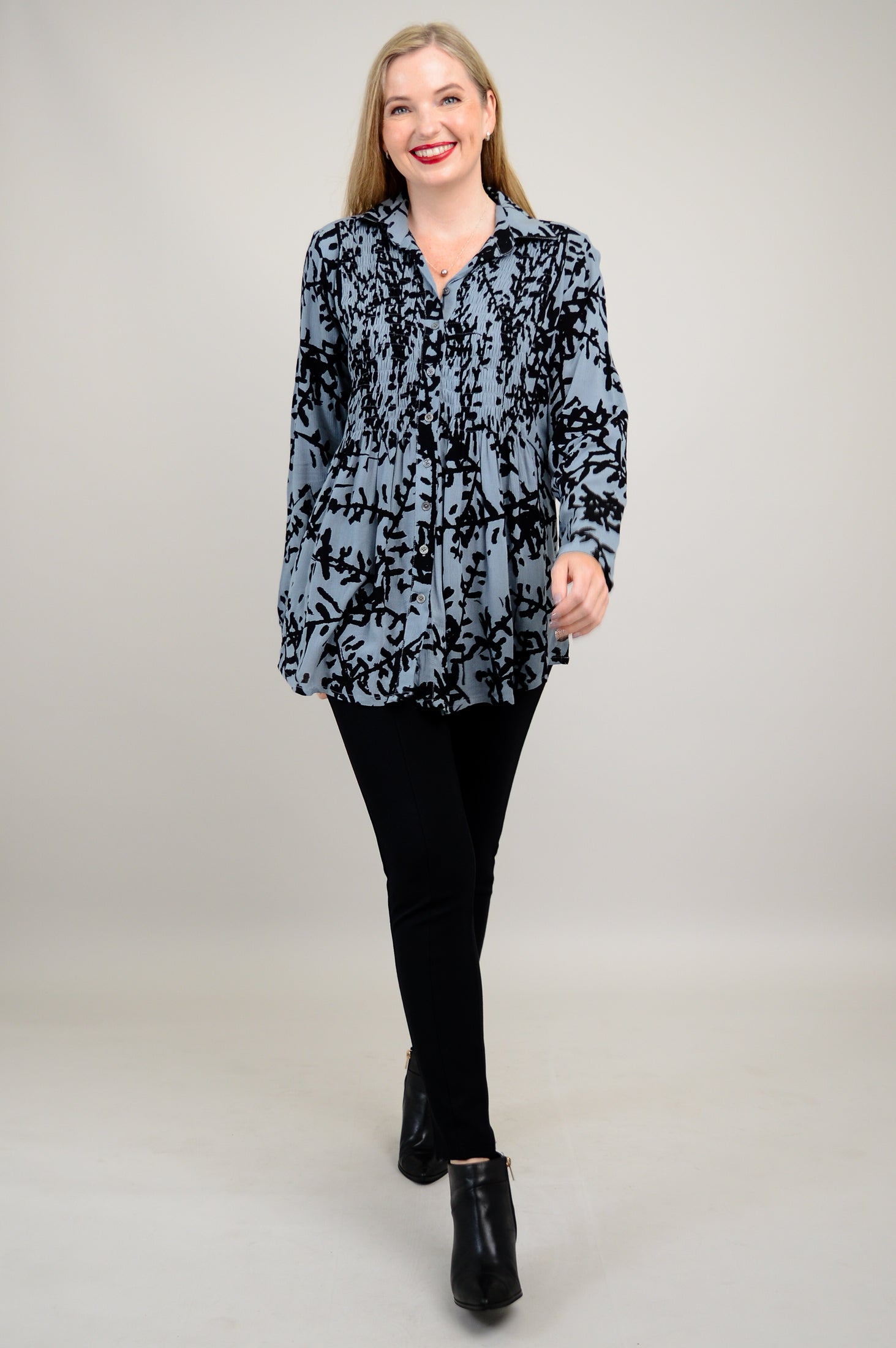 Cindy Long Sleeve Blouse with Lisbon Bloom Floral Print - Elegant Women's Top for Work, Office & Casual Wear
