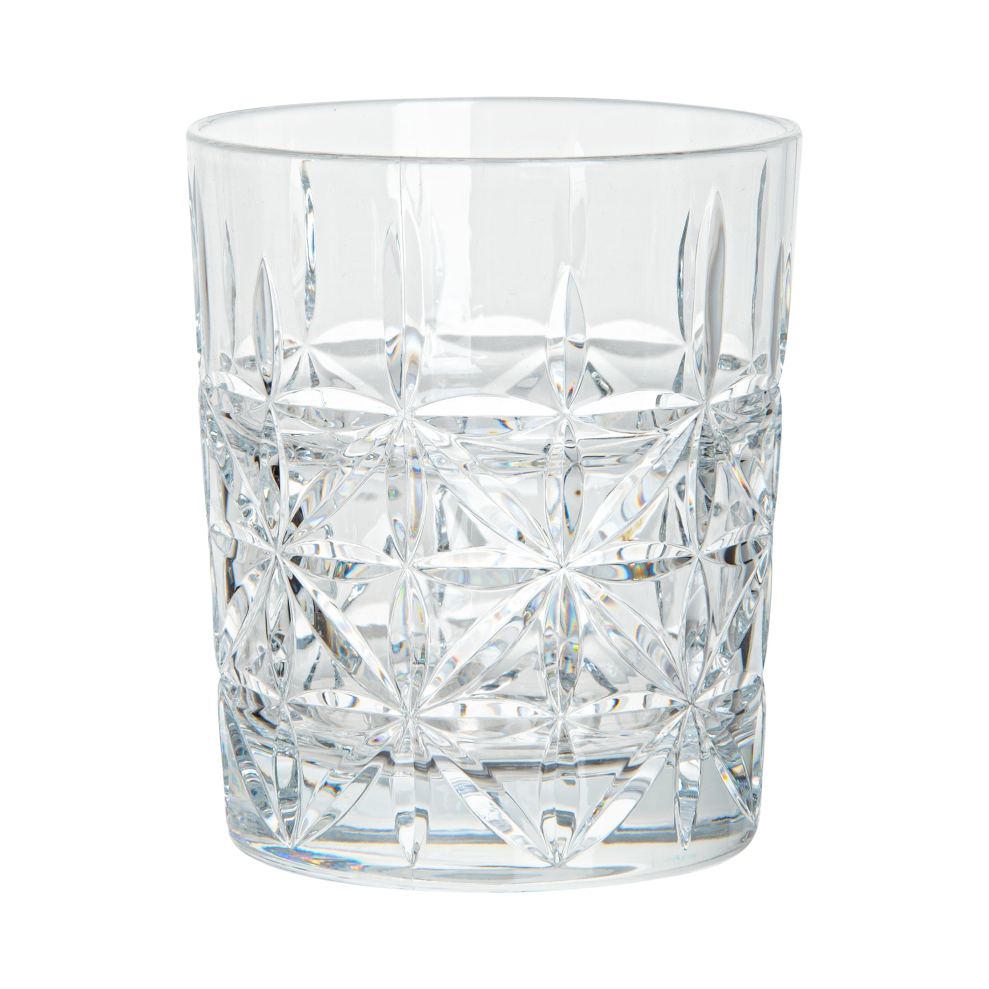 Bev Tek 10 oz Polycarbonate Old Fashioned Whiskey Glasses - Cut Crystal Design (Set of 6) - 3.25
