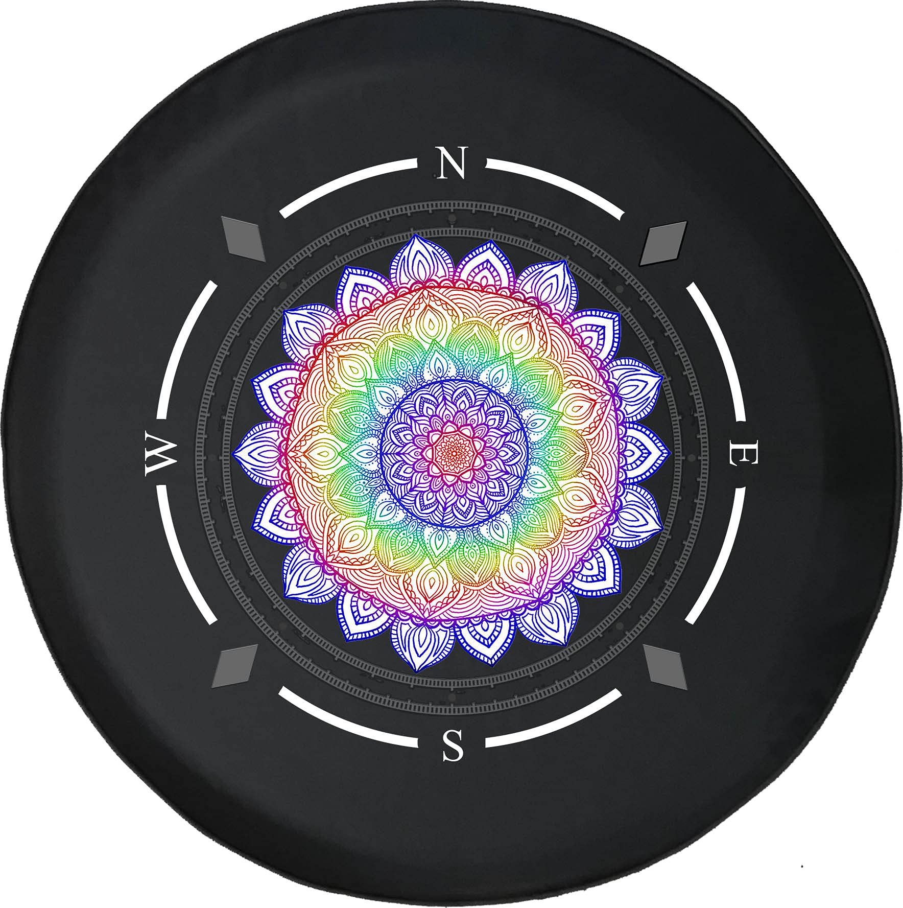 American Unlimited Spare Tire Cover with Compass & Flower Design - Rainbow Color Wheel Cover for SUV, Trailer, RV Accessories & Various Vehicles | Durable & Stylish Protection for Off-Road Adventures & Camping Trips