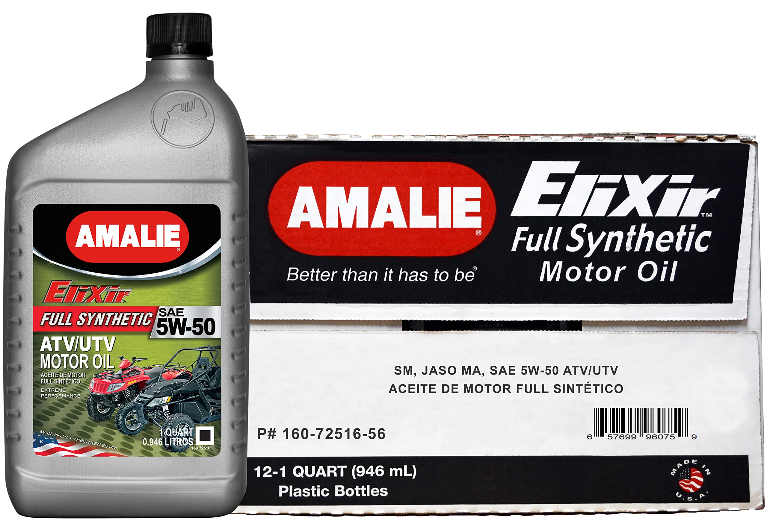 AMALIE Elixir 5W-50 Full Synthetic ATV/UTV Engine Oil - High Performance Motor Oil for Off-Road Vehicles, Dirt Bikes & Powersports (160-72516-56) 1 Quart Bottle, Pack of 12 - Ideal for Extreme Temperatures & Heavy-Duty Riding