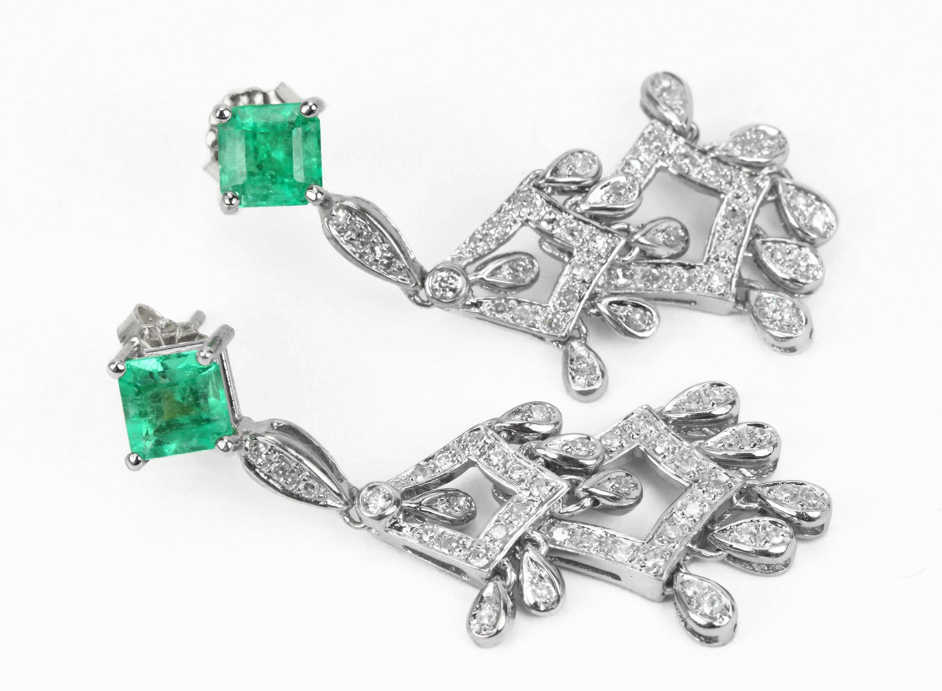2.75tcw Emerald & Diamond Chandelier Dangle Earrings in 14K Gold - Elegant Dangling Jewelry for Weddings, Parties & Special Occasions