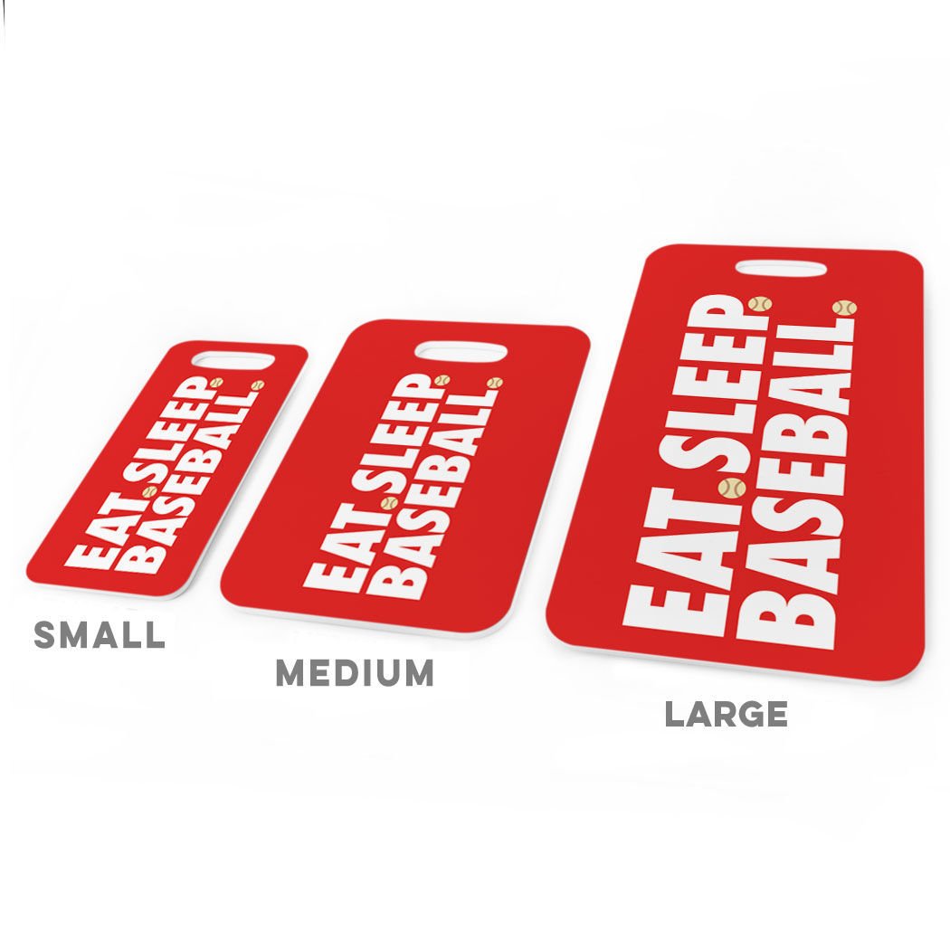 Custom Baseball Luggage Tag - Personalized Eat Sleep Baseball Bag Tag with Info on Back - Medium Size in Red - Perfect for Travel, Sports Fans & Baseball Enthusiasts