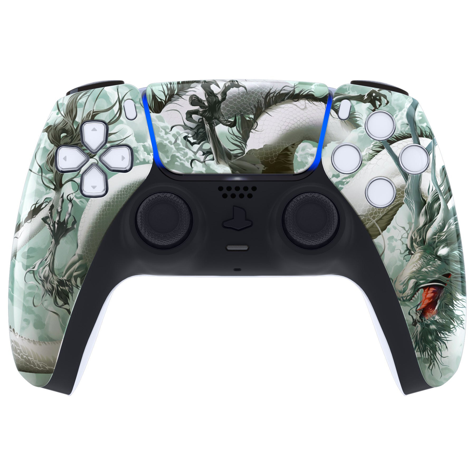 eXtremeRate Jade Dragon Cloud Dominator Touchpad Front Housing Shell for PS5 Controller BDM-010/020/030/040/050 - DIY Replacement Shell & Custom Touch Pad Cover (ZPFT1071G3) - Perfect for Gaming Enthusiasts & Custom Controller Mods
