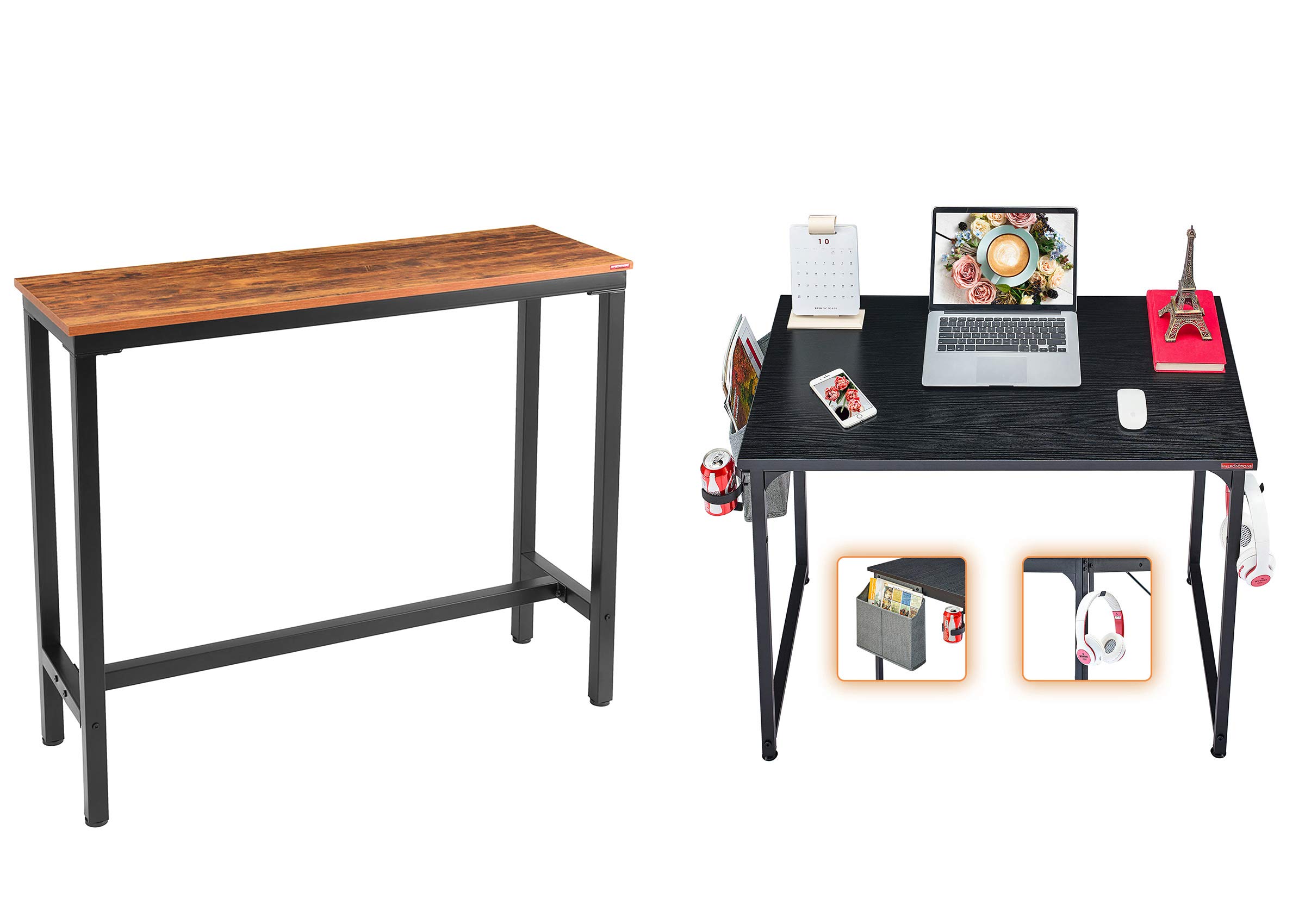 Mr IRONSTONE Adjustable Height Bar Table & Computer Desk - Home Office Standing Desk for Work & Study | Perfect for Small Spaces, Apartments & Gaming Setup