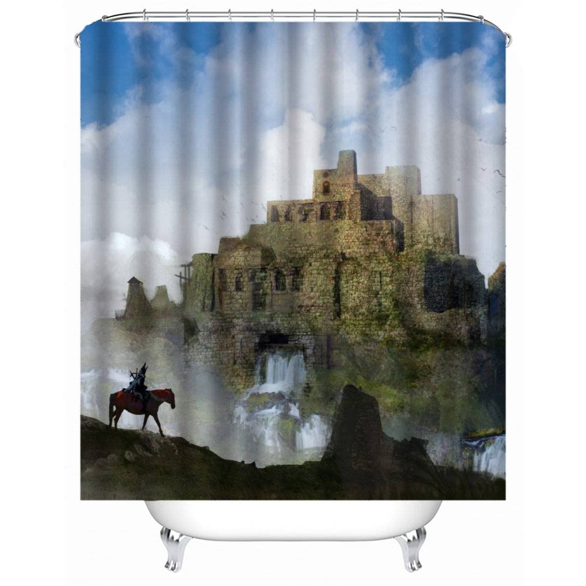 RFFLUX 3D Retro Polyester Shower Curtain Set - 36x72 Inch Waterproof Bathroom Curtain with 12 Hooks, Machine Washable Farmhouse Style for Small Bathrooms & Bathtub Decor | Perfect for Vintage, Cottage & Castle Themed Bathrooms