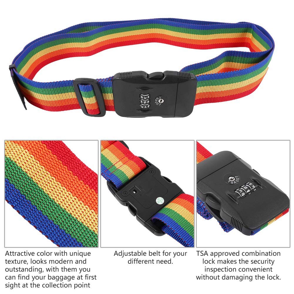 Rainbow Travel Luggage Strap with TSA Approved Combination Lock - Adjustable Suitcase Belt for Secure Packing | Perfect for Air Travel, Vacation Trips & Business Trips