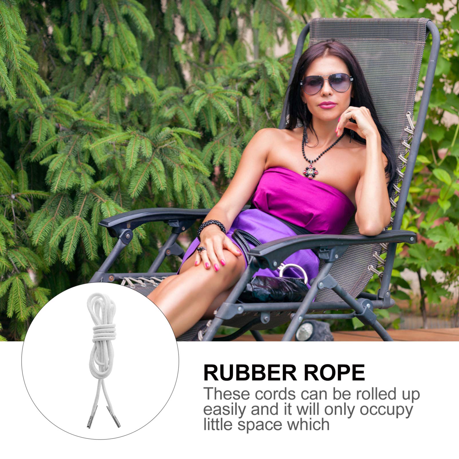 4-Pack White Chaise Lounge Replacement Bungee Cords – Latex Core Rope Laces for Reclining Patio Chairs, Beach Chairs & Salon Chairs – Durable Outdoor Furniture Repair Accessories for Poolside, Backyard & Spa Relaxation