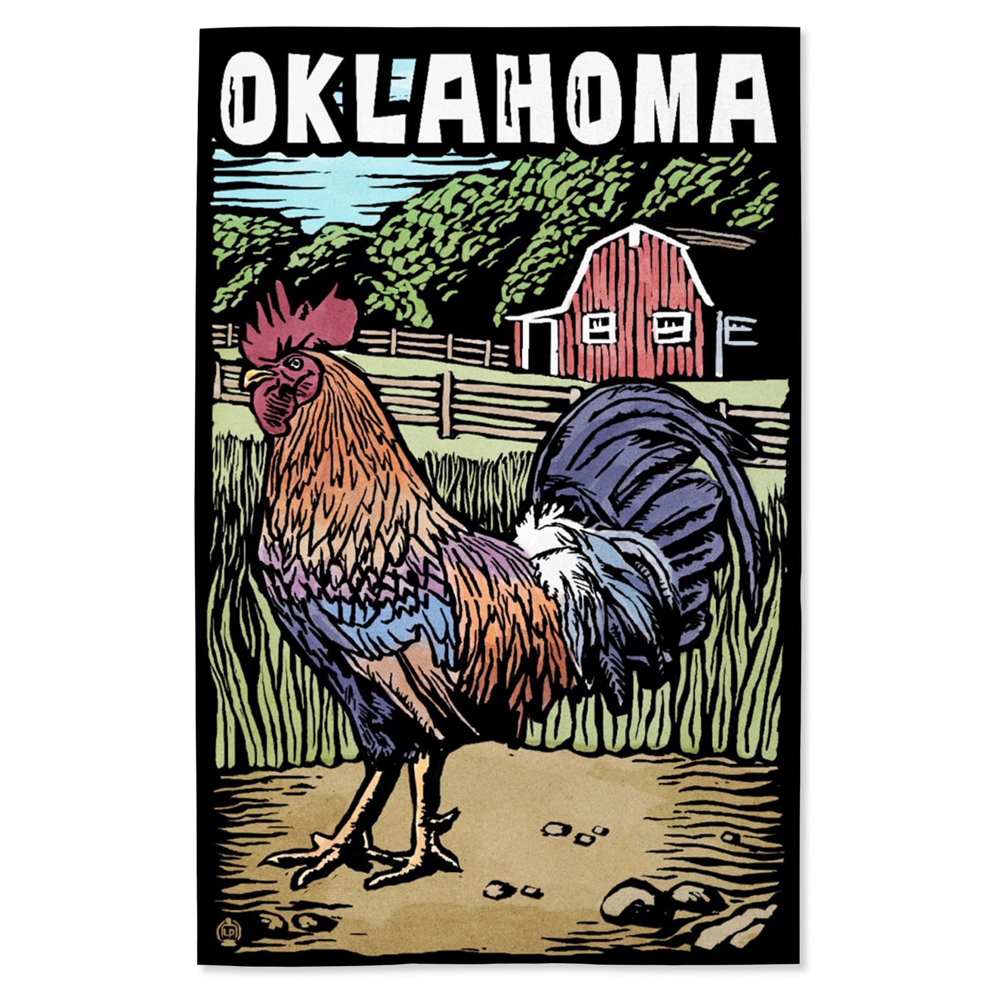 Lantern Press 16x24 Inch Giclee Art Print - Oklahoma Rooster Scratchboard Wall Decor | Farmhouse & Country Style Home Decoration