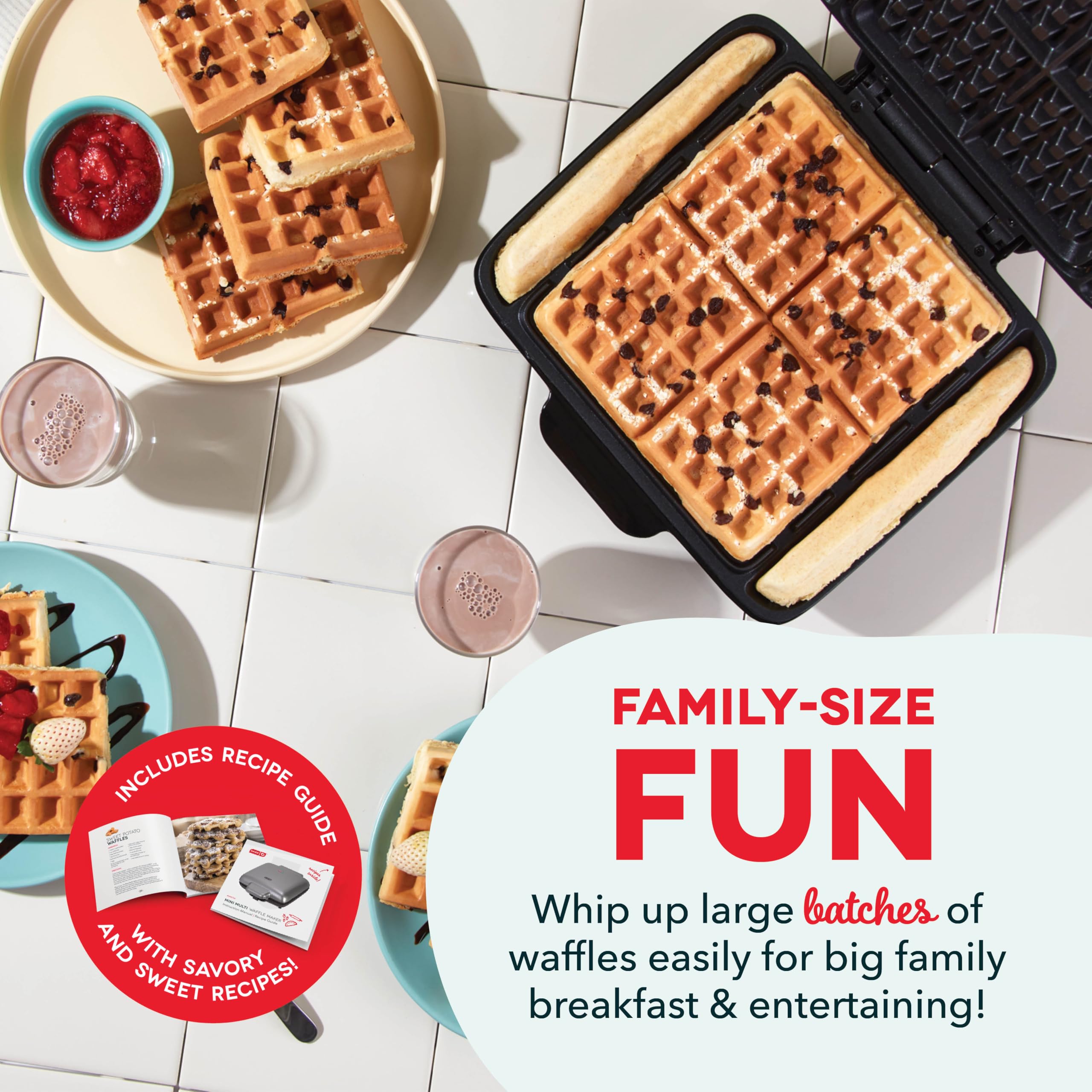 **DASH No-Drip Waffle Maker - 4 Nonstick Waffle Iron with Quick Heat-Up, Perfect for Kids & Families - Easy to Use & Clean - Ideal for Breakfast, Brunch & Family Gatherings**