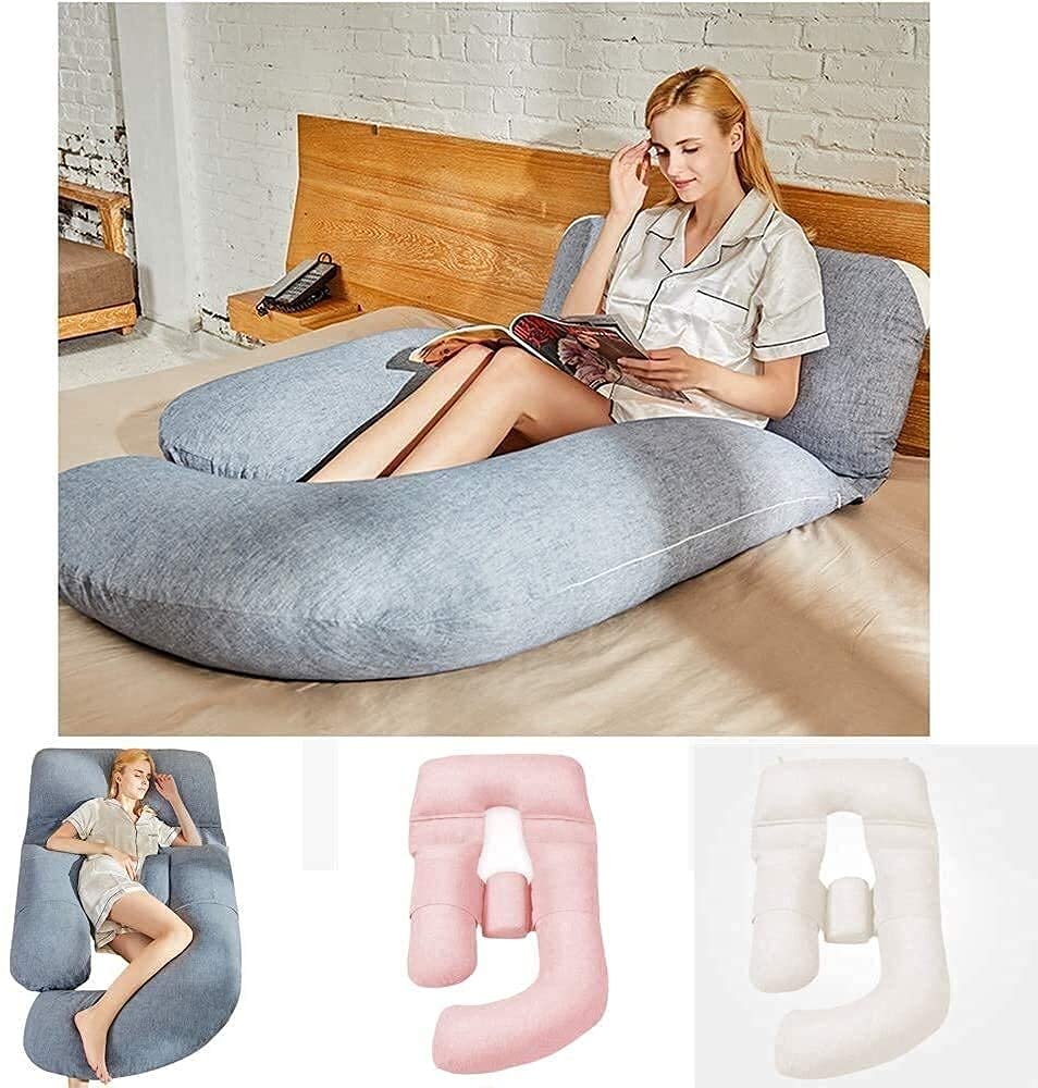 **Pregnancy Pillow for Sleeping - Maternity Body Pillow with Cotton & Linen Cover, Detachable Lumbar Support for Waist & Abdomen Relief (Blue) - Perfect for Side Sleepers & Expecting Moms**