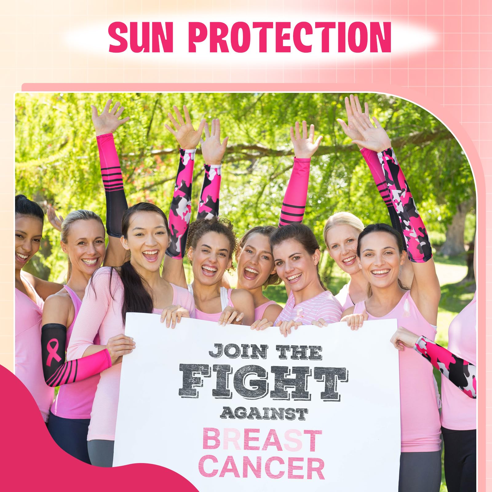 2 Pairs Breast Cancer Awareness Arm Sleeves - Pink Ribbon UV Protection Compression Arm Covers for Women & Men - Perfect for Running, Cycling, and Outdoor Activities