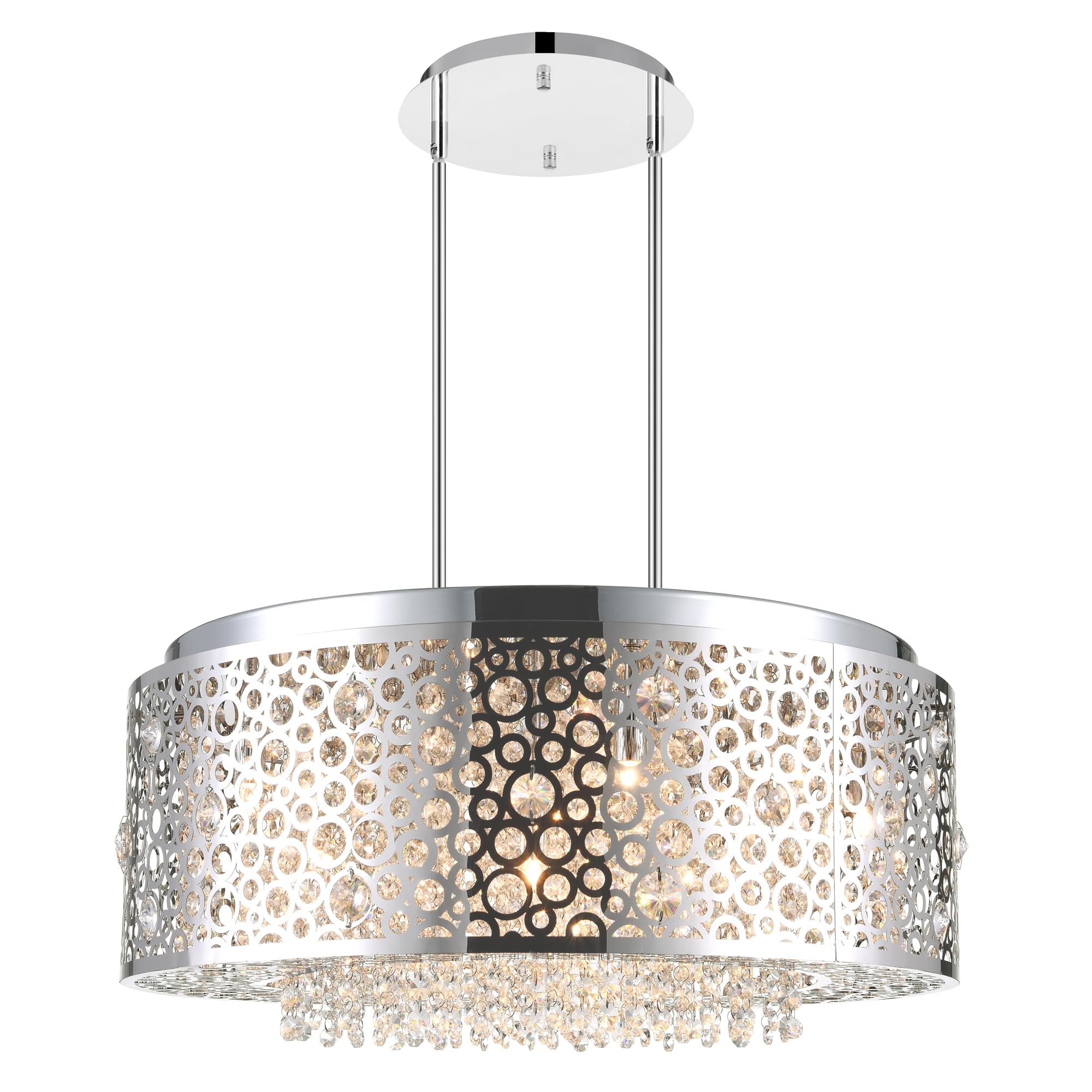 CWI Lighting Bubbles 9-Light Drum Shade Metal Chandelier in Chrome - Modern Ceiling Fixture for Dining Room, Living Room & Bedroom Lighting