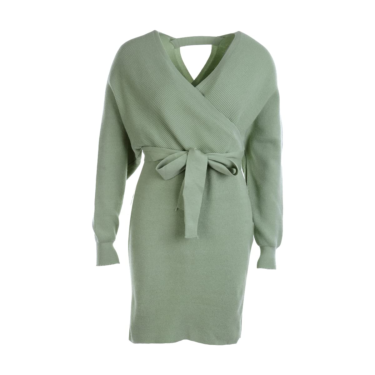 Elegant Women's Long Lantern Sleeve Knit Cocktail Dress with Tie Waist - Perfect for Parties, Date Nights & Special Occasions