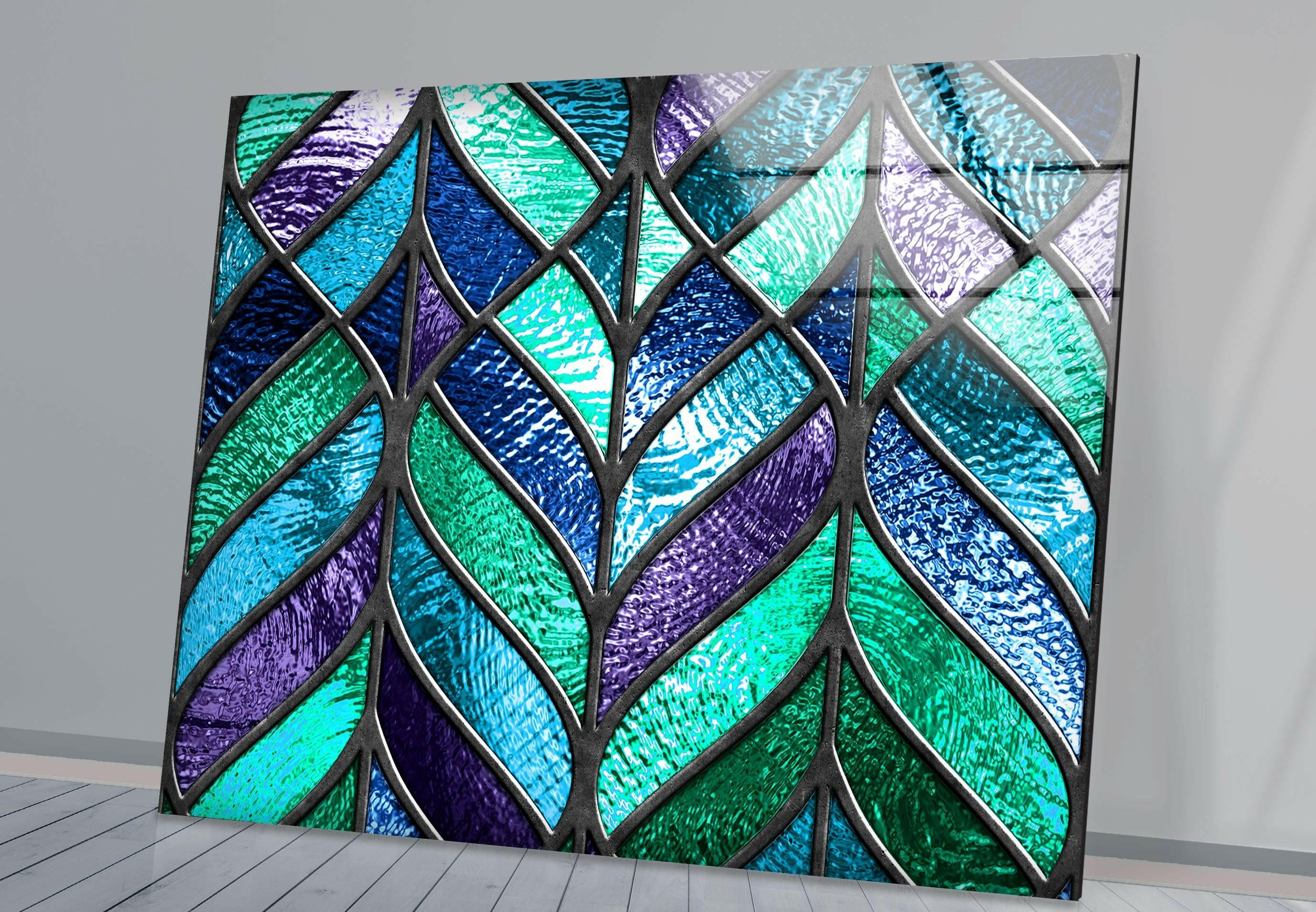 Blue and Green Abstract Glass Wall Art - Modern Handmade Glass Painting for Home & Office Decor - Perfect for Living Room, Bedroom, or Office Wall Decor