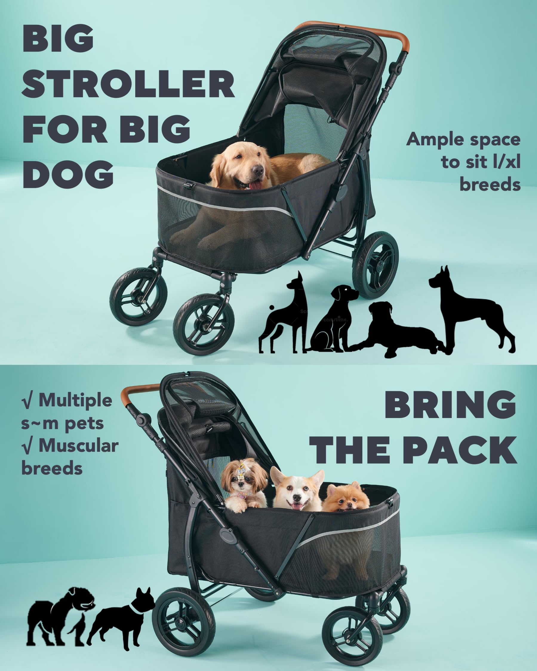 XL Dog Stroller for Large Dogs Up to 110lbs - All Terrain Pet Stroller with Adjustable Handle & 1680D Waterproof Oxford Fabric - Perfect for Hiking, Shopping, and Vet Visits