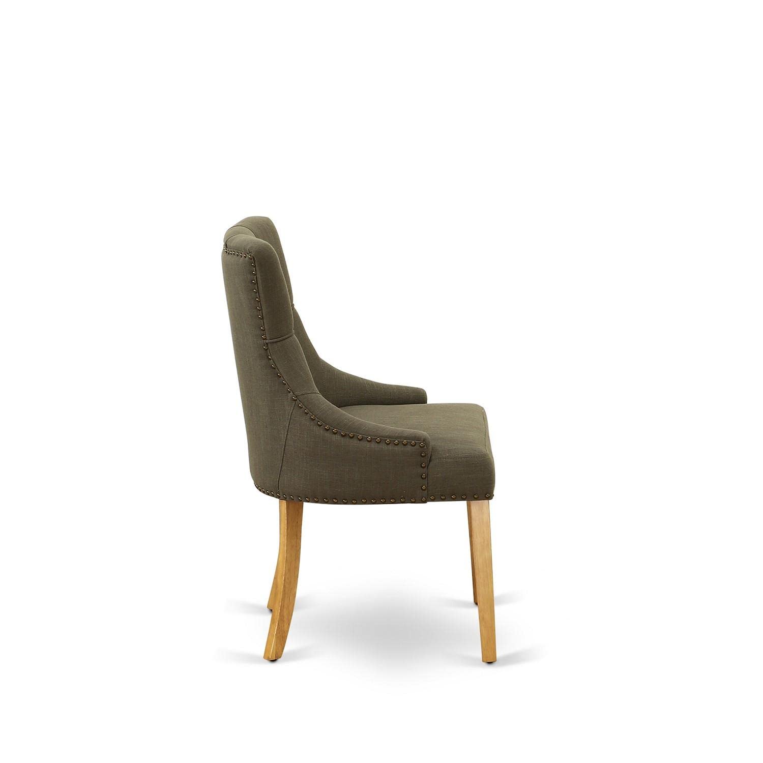 East West Furniture FRP4T20 Friona Parson Dining Room Chairs Set of 2 - Dark Gotham Linen Upholstered, Button Tufted with Nailhead Trim, Solid Oak Frame - Perfect for Formal Dining Rooms, Kitchen Tables & Elegant Home Decor