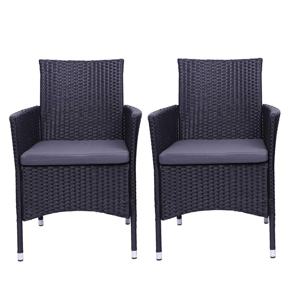 2-Piece Outdoor Furniture Set - Black Iron Frame with Full Braided Armrests and 4-Wire Rattan Backrest Chairs (60×60×82.5cm) - Perfect for Patio, Garden, Poolside, and Backyard Relaxation