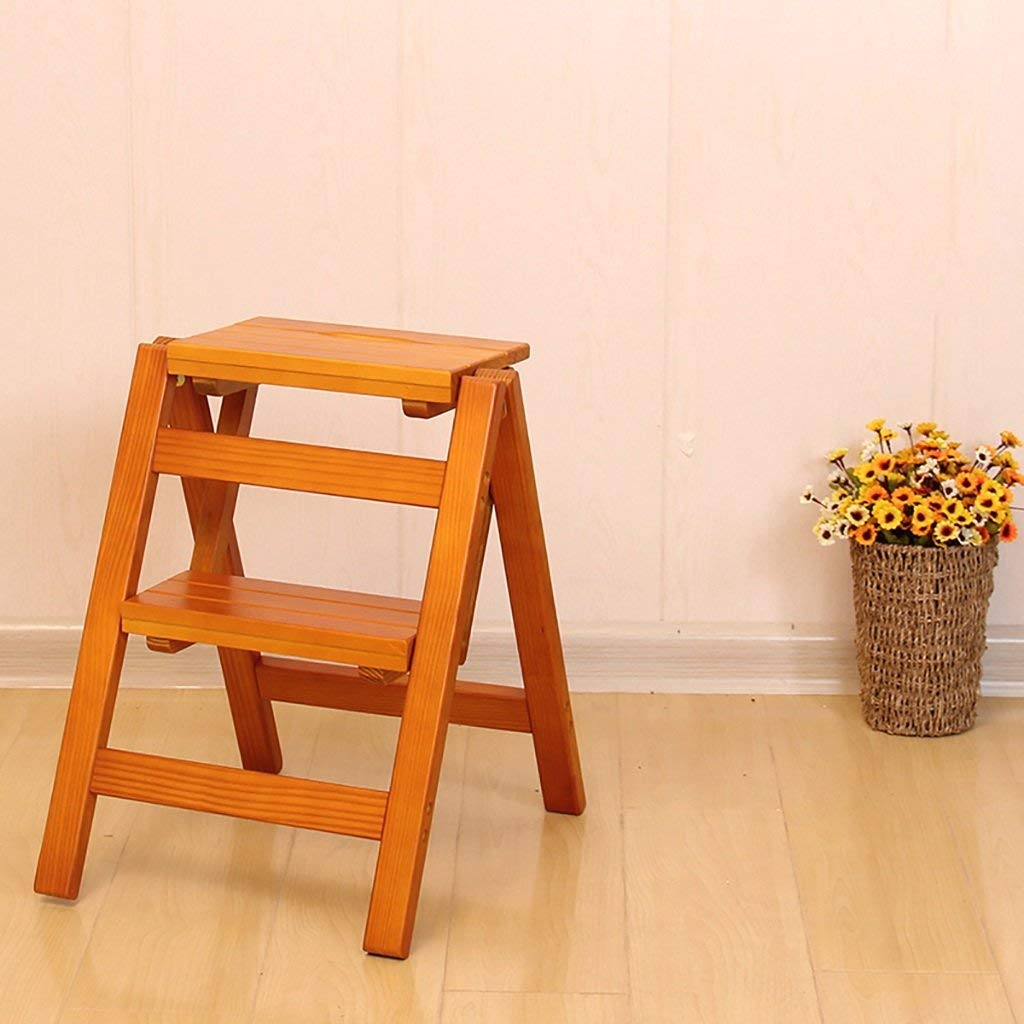 Solid Wood Folding Step Stool - 2 Step Ladder for Home, Multifunctional Small Stair Climbing Stool - Perfect for Kitchen, Bathroom, and Indoor Use (Color: Natural)