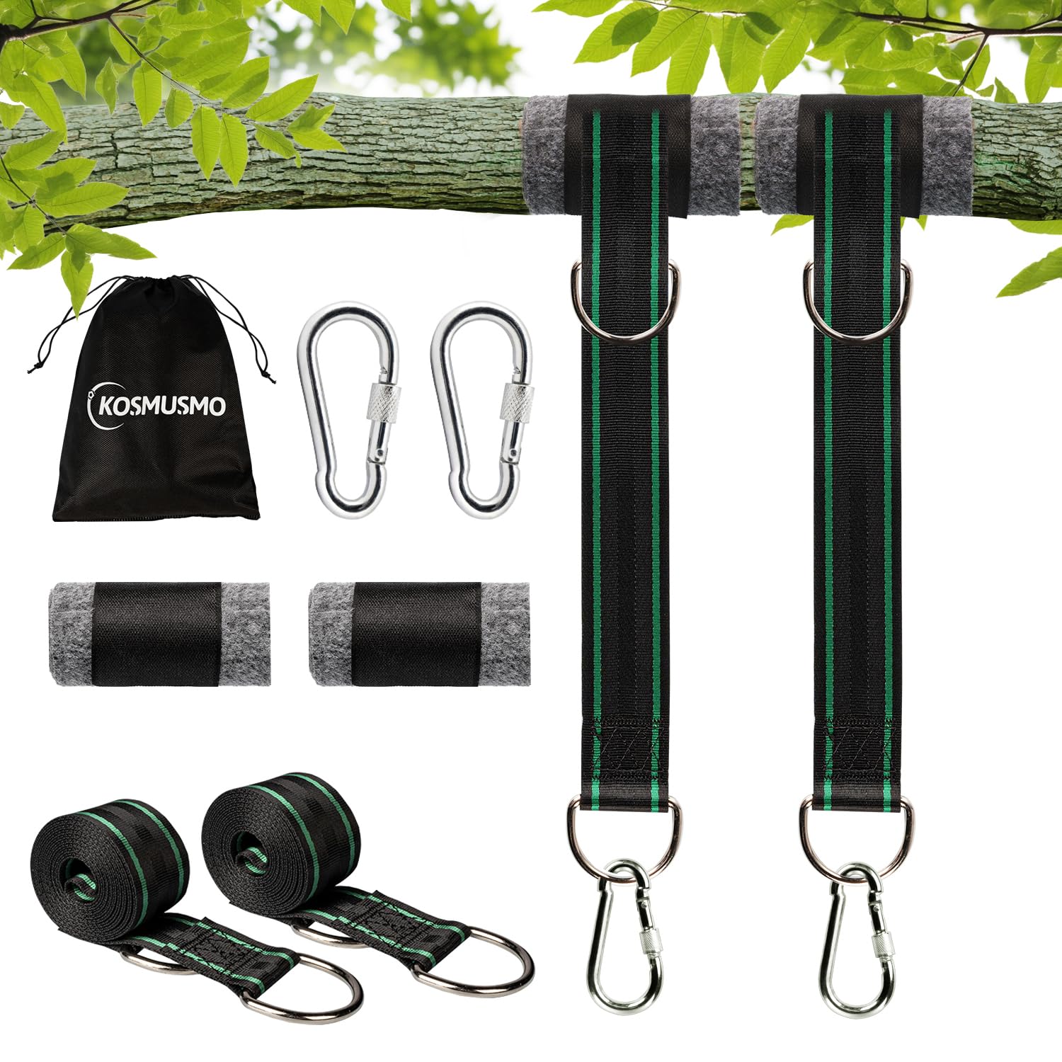 KOMUSMO 5ft Heavy Duty Tree Swing Hanging Straps Kit (2-Pack) - 2200 lb Capacity, Portable Camping Hammock Straps with Tree Protector - Perfect for Backyard Swings, Hammock Camping & Outdoor Adventures