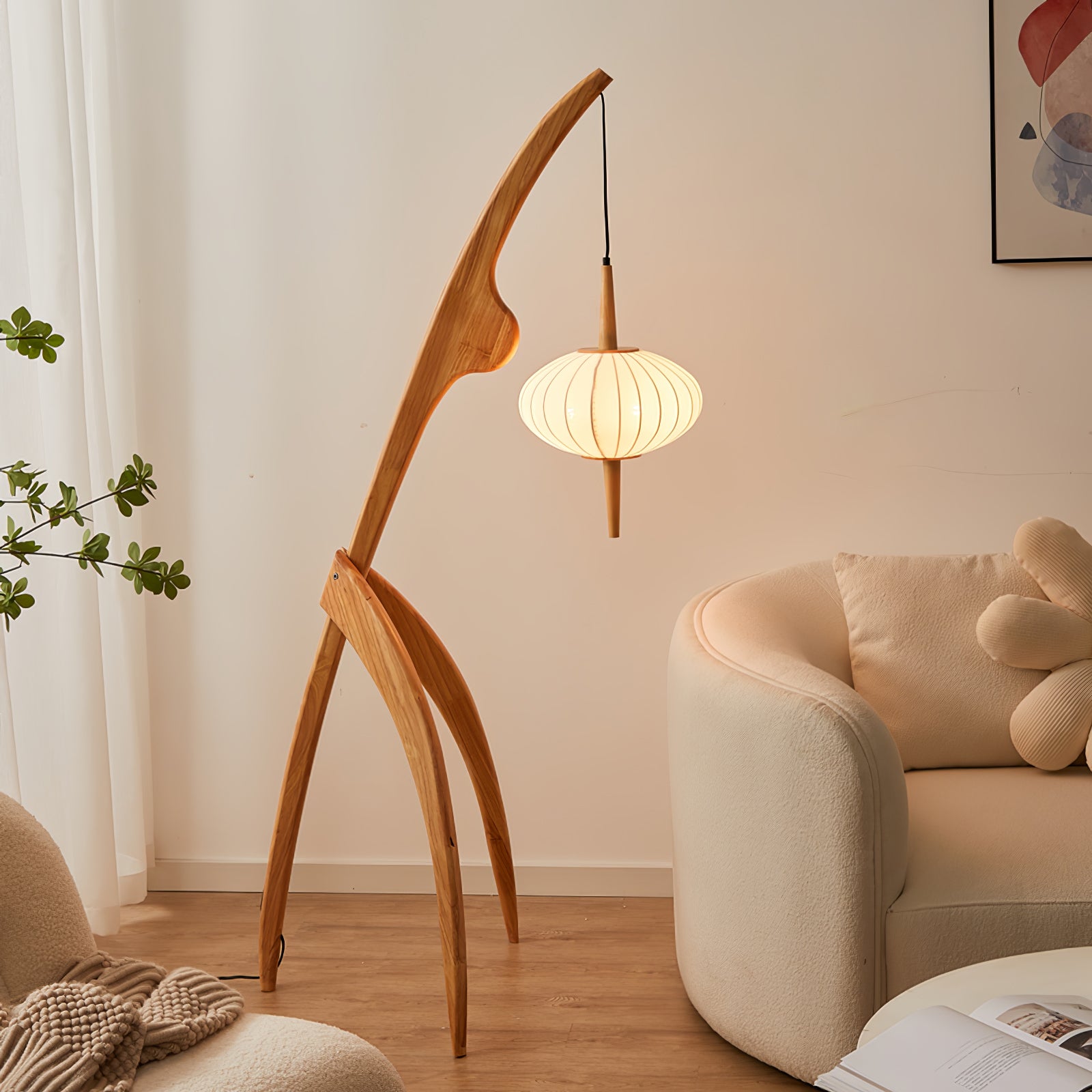 Modern Mantis Wood Floor Lamp - Adjustable Standing Light for Living Room, Bedroom & Office - Warm White LED Reading Light with Wooden Tripod Base - Perfect for Cozy Nights & Stylish Home Decor