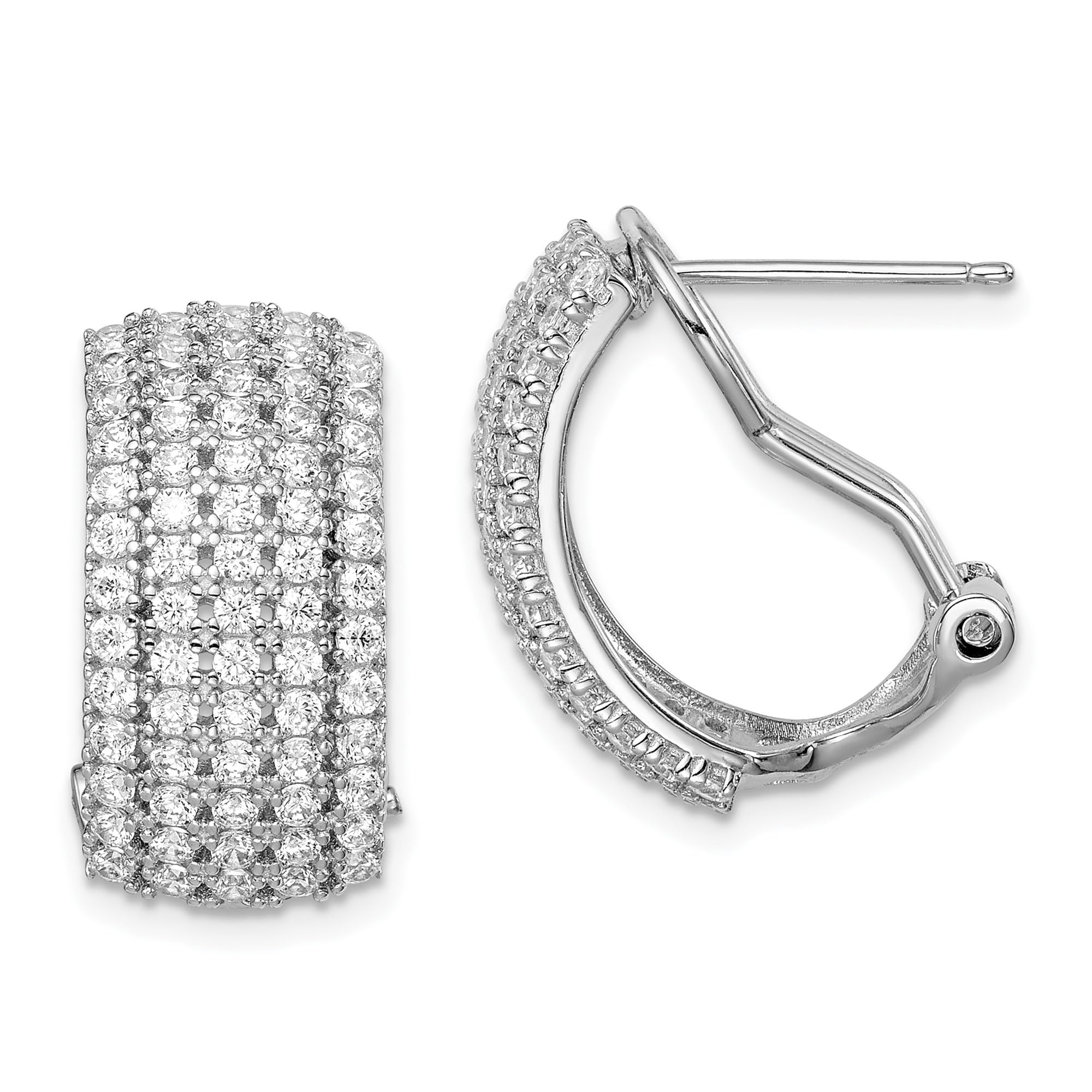 925 Sterling Silver Cubic Zirconia CZ Omega Clip Back Post C Hoop Earrings for Women - Elegant Fashion Jewelry Gift for Party, Wedding & Everyday Wear