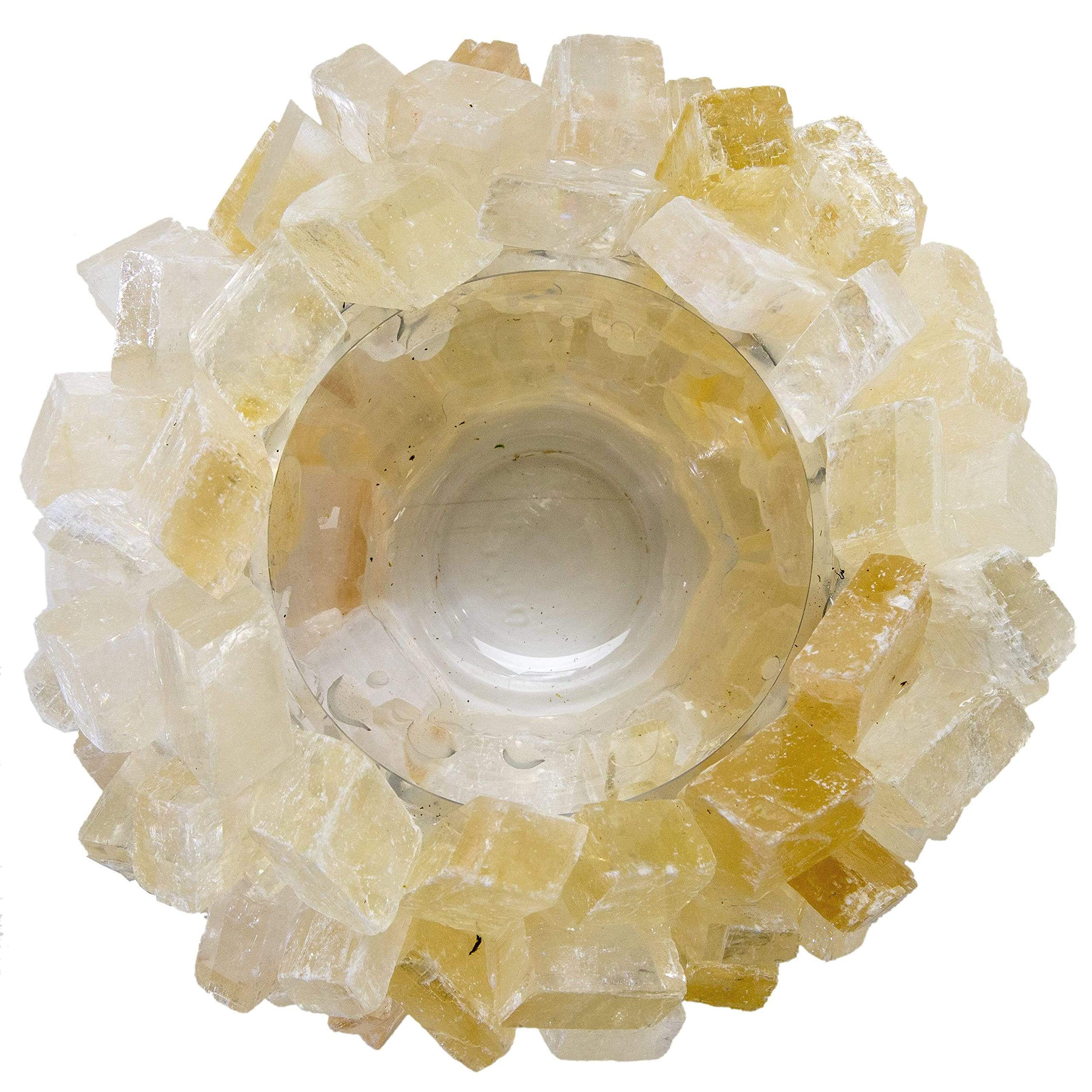 Natural Orange Calcite Cluster Crystal Vase - Handmade Healing Geode Decor for Home, Office & Meditation | High Energy Elestial Crystal for Positive Vibes & Spiritual Healing