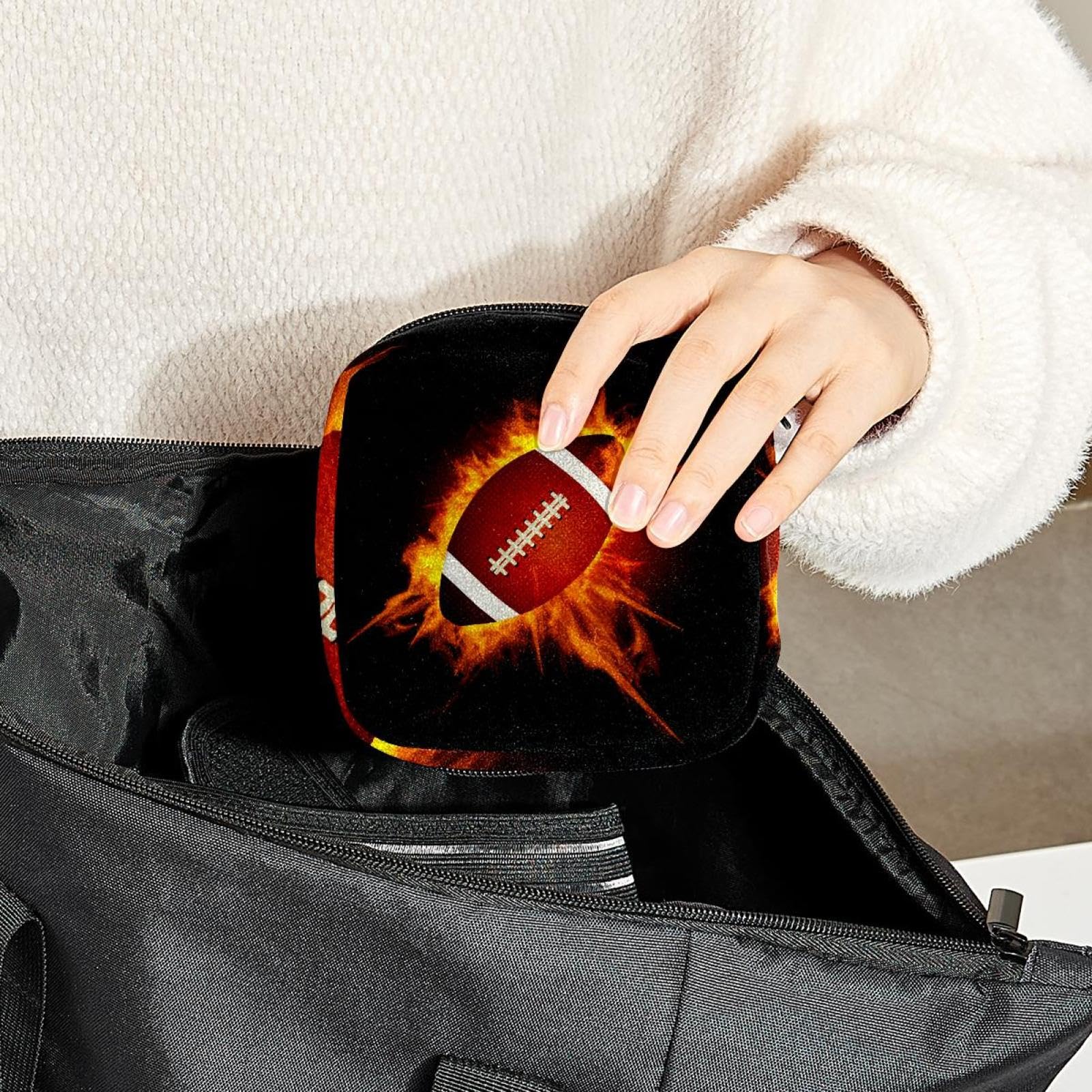 Menstrual Cup Organizer Pouch - Portable Hygienic Storage Bag for Tampons, Pads & Feminine Care - Perfect for Women & Girls - Great for Travel, Gym & School (American Football Design)