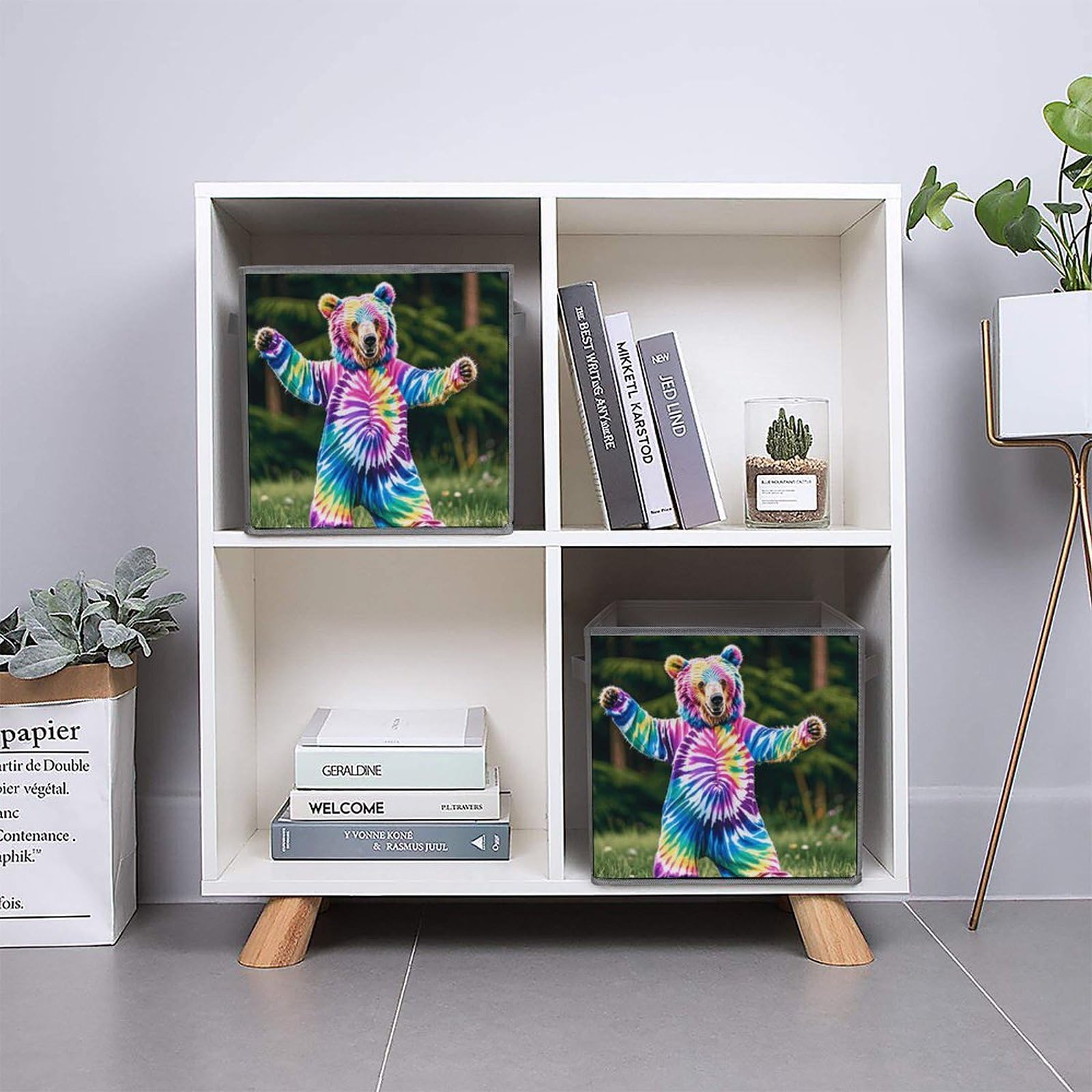 6PCS Collapsible Storage Bins with Handles - Bear Dancing Tie Dye Printed Foldable Organizing Baskets for Shelves, Closet, Kitchen & Bathroom | Space Saving Home Organization Solution for Toys, Clothes & Household Items