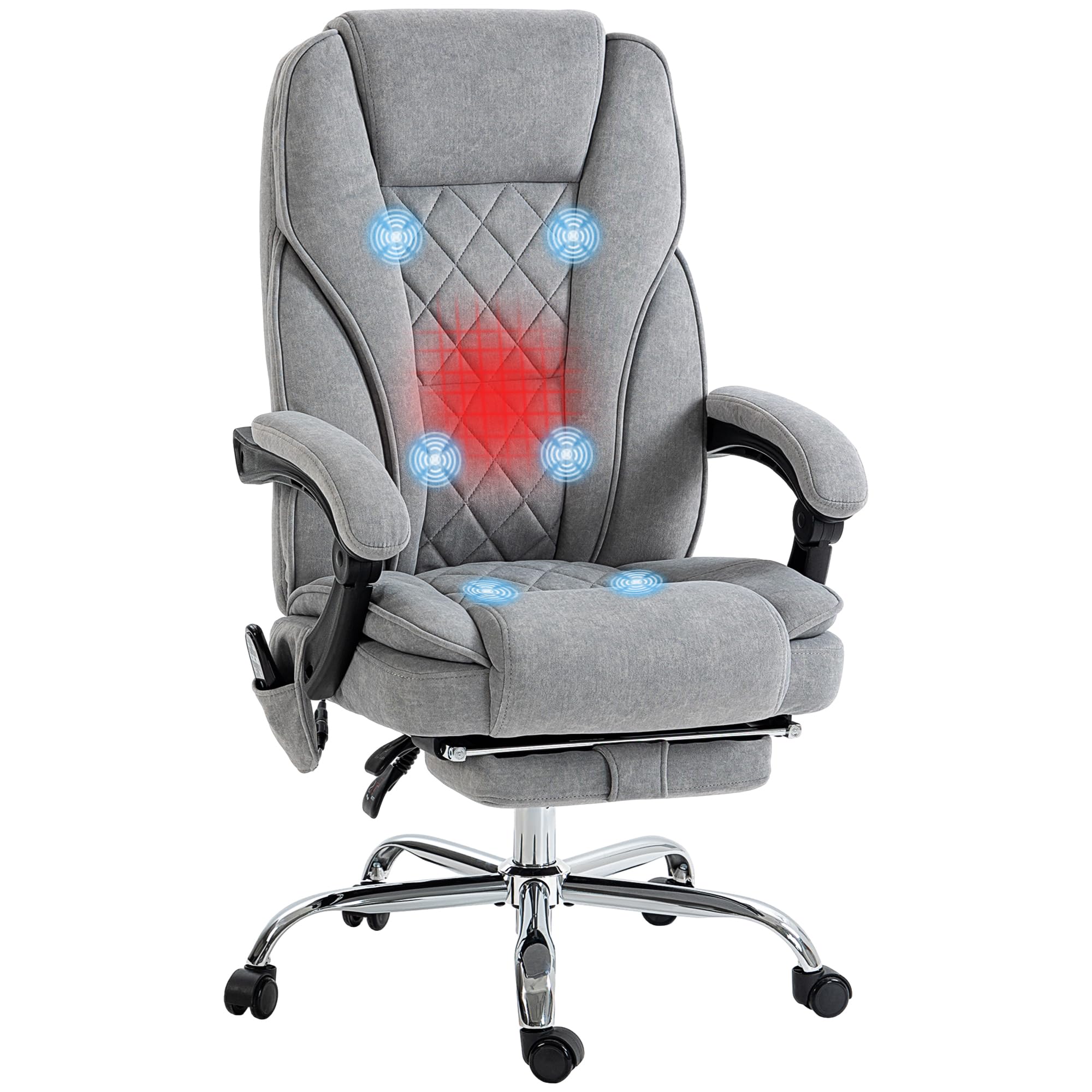 Vinsetto Ergonomic Massage Office Chair with Foot Rest - 6-Point Vibration & Heat Therapy, Adjustable Height, Reclining Computer Desk Chair for Home & Office - Perfect for Long Work Hours & Back Pain Relief (Gray)
