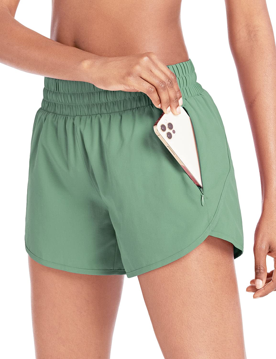 BALEAF Women's 4-Inch Running Shorts with Built-in Liner & Zipper Pockets - High Waist Athletic Gym Shorts for Workout, Yoga, Jogging & Sports Activities
