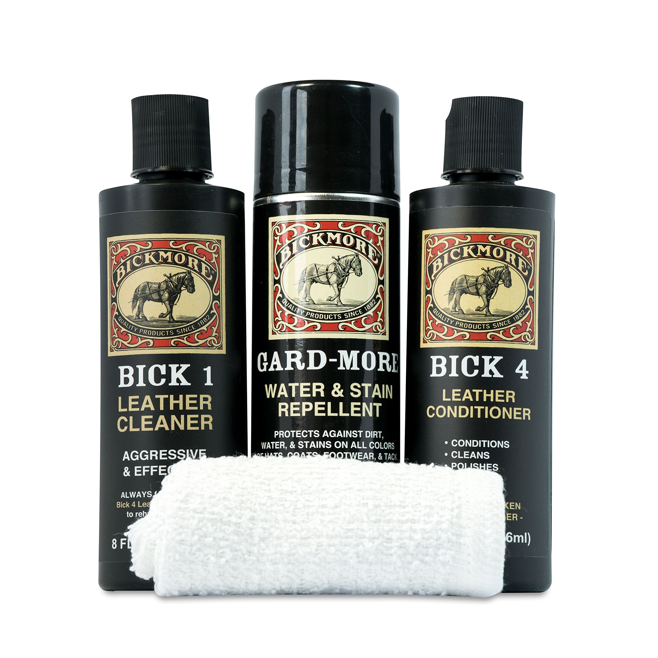 Premium Leather Care Kit - Bick 1 Cleaner, Bick 4 Conditioner & Gard-More Protector - Boot, Shoe & Bag Maintenance Set for Cleaning, Softening & Protecting Leather Goods | Ideal for Boots, Shoes, Handbags, Jackets & Leather Accessories | Perfect for Daily Care & Long-Term Leather Preservation