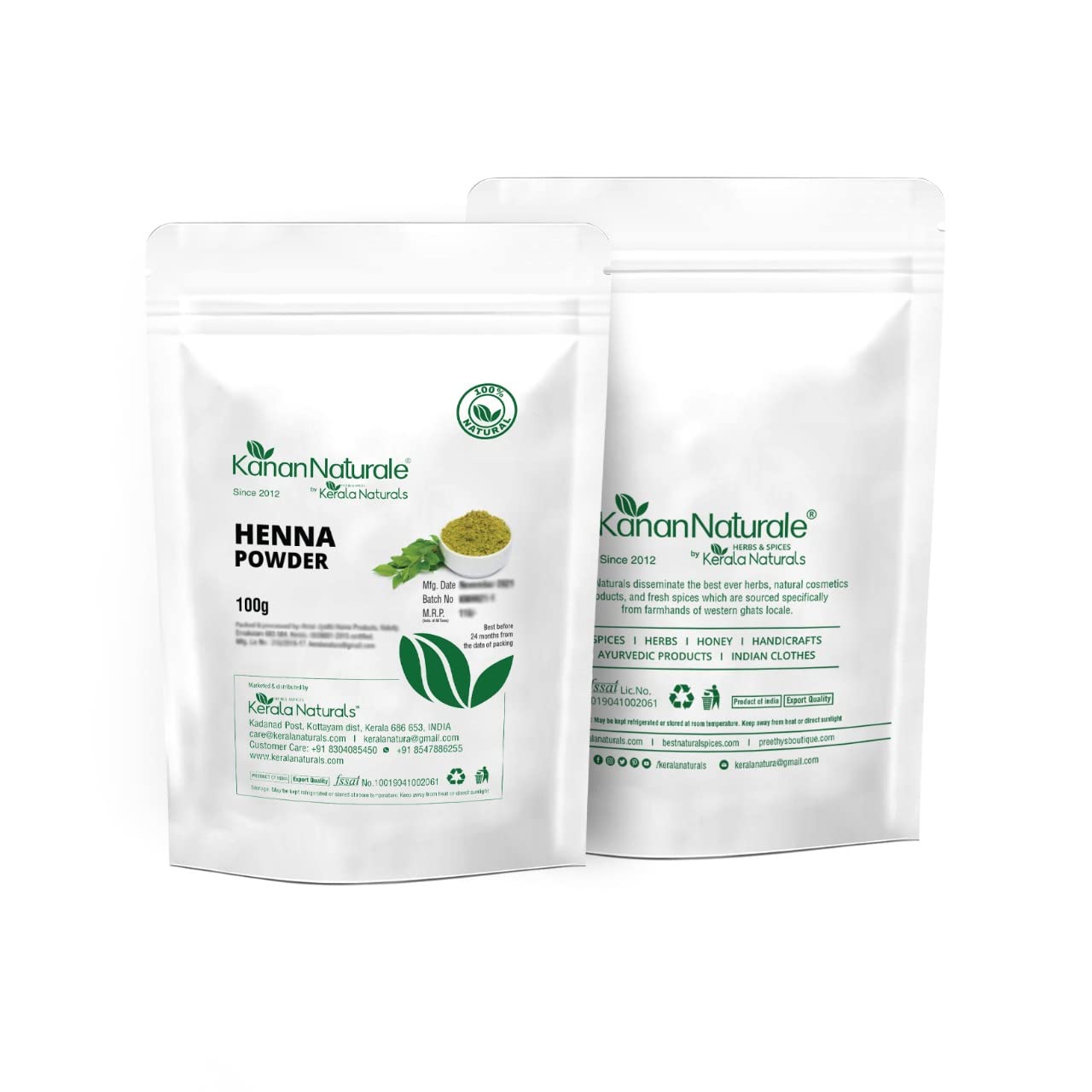 Kerala Naturals Pure Henna Powder 200g - 100% Natural Hair Dye for Conditioning & Coloring - Perfect for DIY Hair Treatments, Mehndi Designs & Body Art