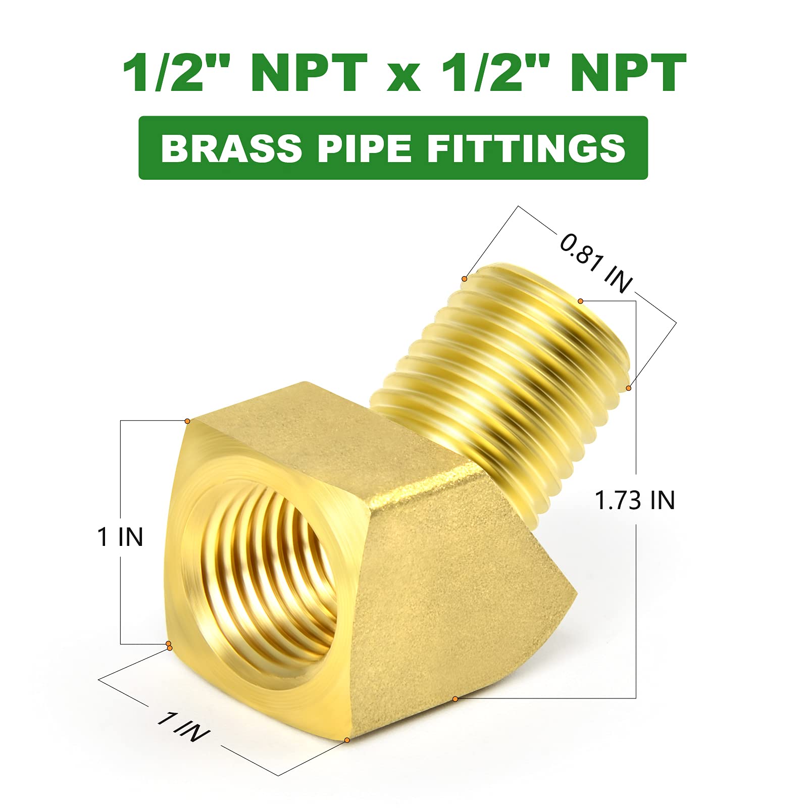 TAISHER 2PCS 45 Degree Barstock Street Elbow, 1/2 Inch NPT Male to Female Brass Pipe Fitting - Perfect for Plumbing, HVAC, and Industrial Applications