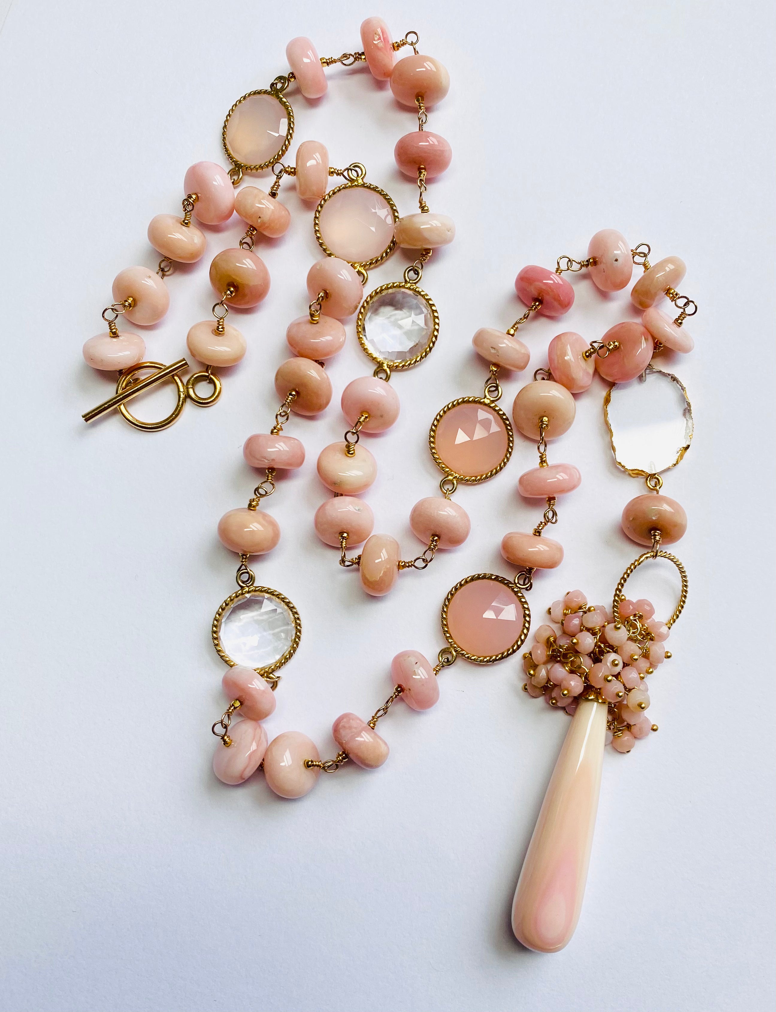 Handmade Pink Peruvian Opal Wire Wrapped Necklace - Natural Gemstone Jewelry for Women - Perfect for Boho Style, Spiritual Healing & Everyday Wear