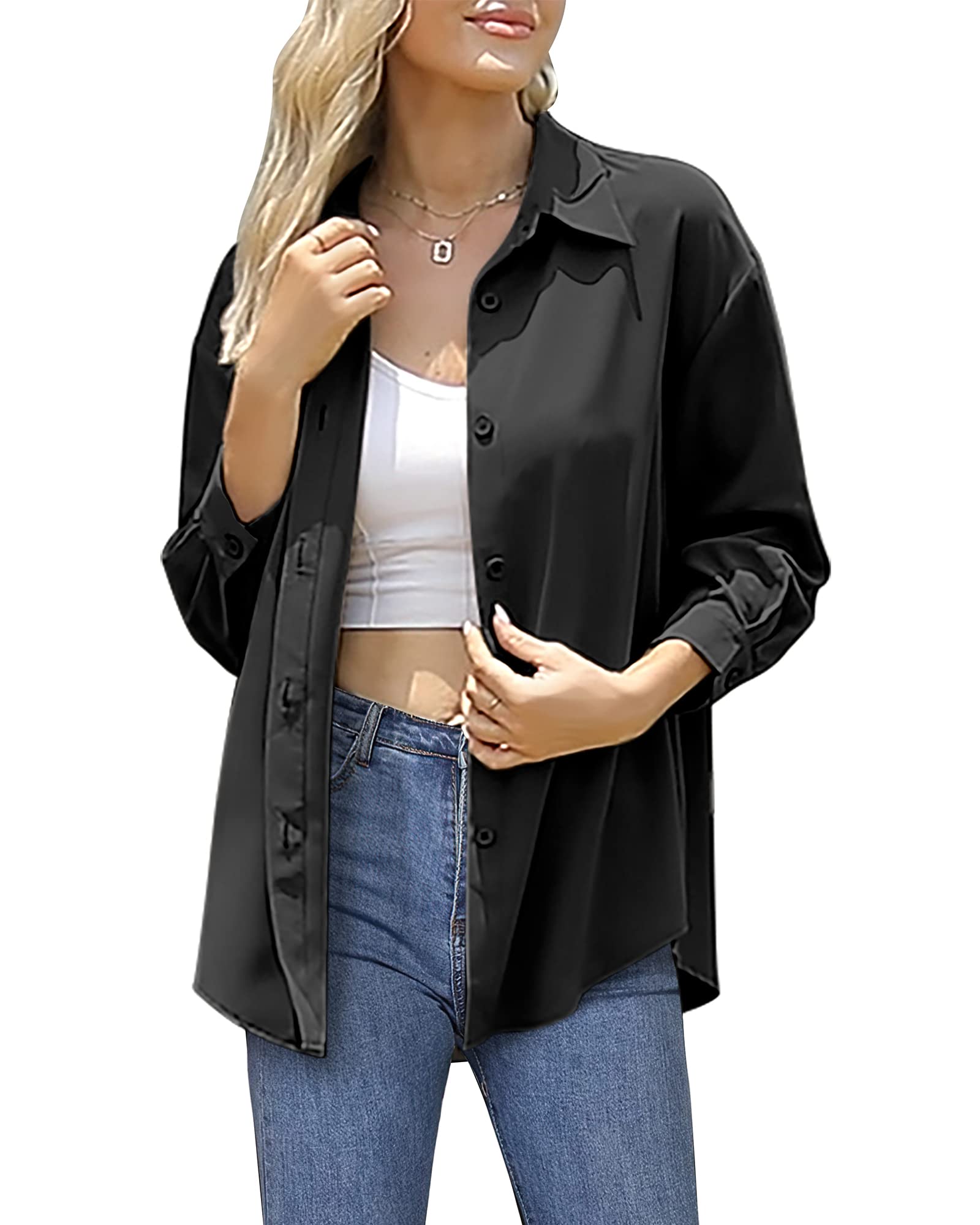 Lotusmile Women's 3/4 Sleeve Chiffon Blouse - Elegant Button Down Shirt with Tie Waist for Office, Party & Casual Wear | Flowy Work Tops for Professional & Dressy Occasions