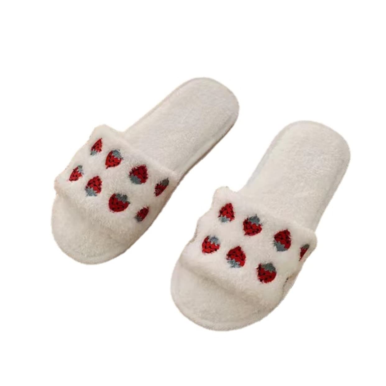 Women's Fuzzy Strawberry Slippers - Soft Fluffy House Slippers for Women - Kawaii Cute Indoor Slippers - Perfect for Home, Lounge & Gift Giving