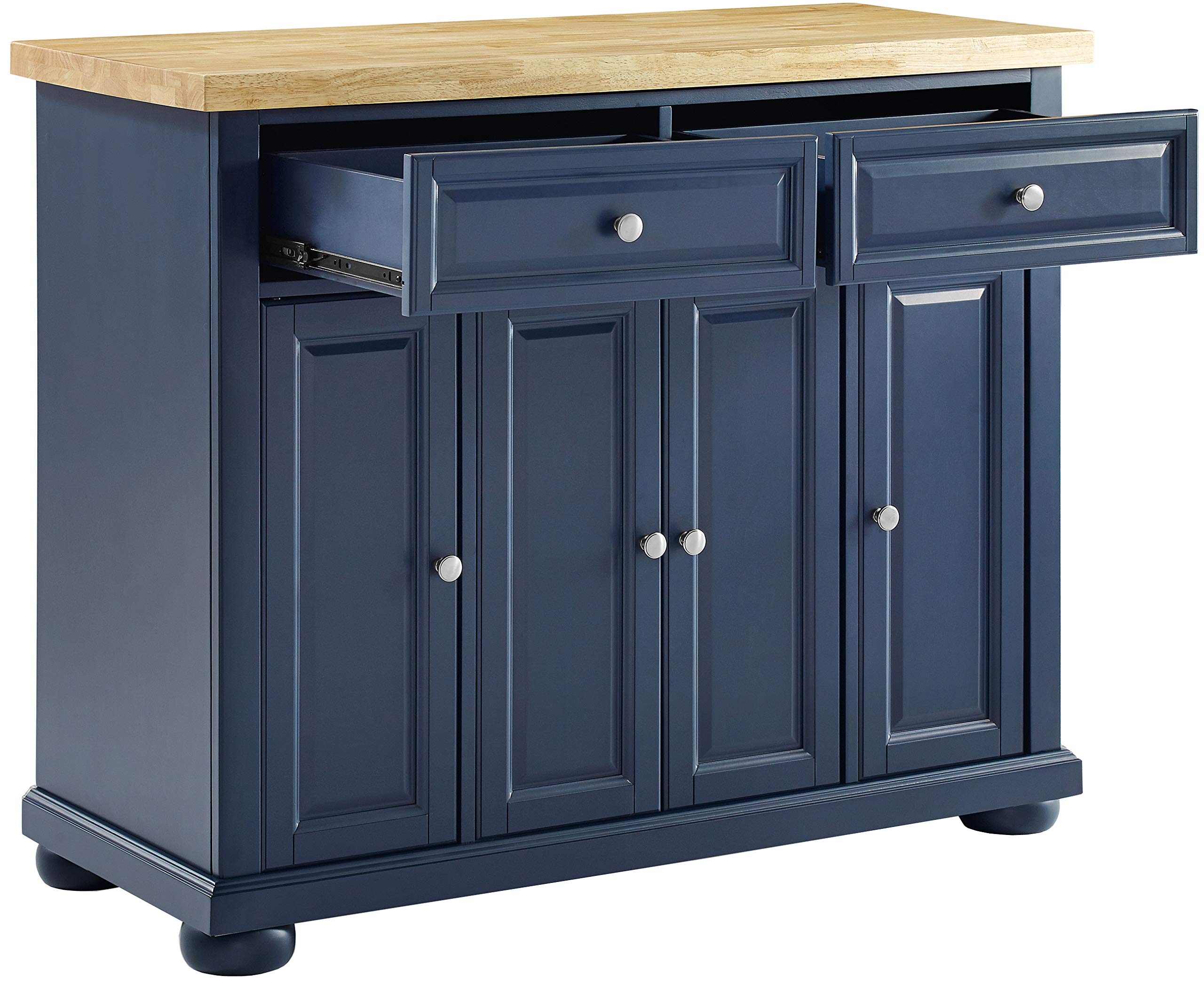 Crosley Furniture Madison Kitchen Island with Storage Shelves & Drawers - Microwave Stand, Coffee Bar Organizer - Navy Blue for Modern Farmhouse & Small Kitchen Spaces