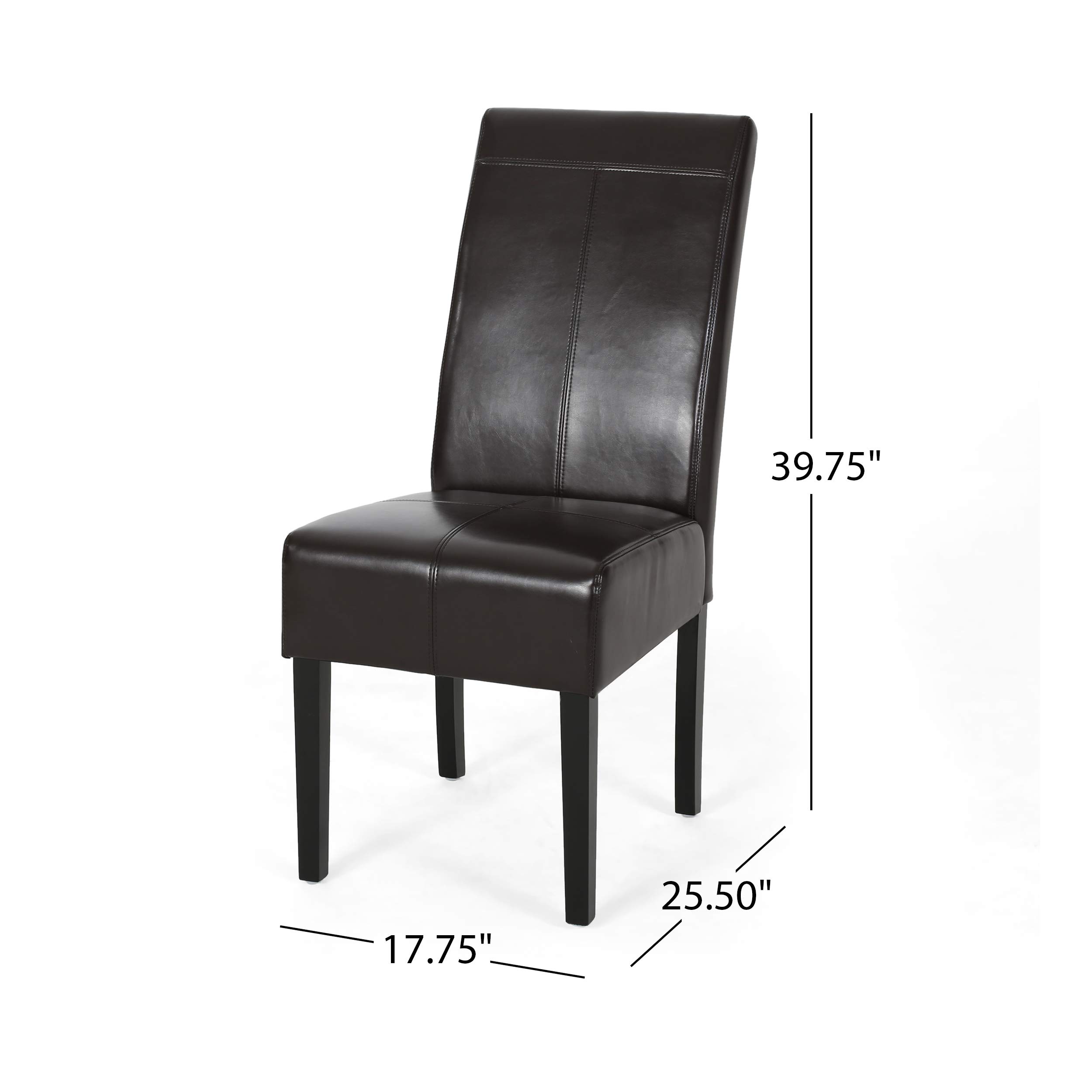 Christopher Knight Home Emilia Chocolate Brown Leather Dining Chairs Set of 2 - Modern PU Leather Upholstered Side Chairs for Kitchen, Dining Room, Office, and Restaurant