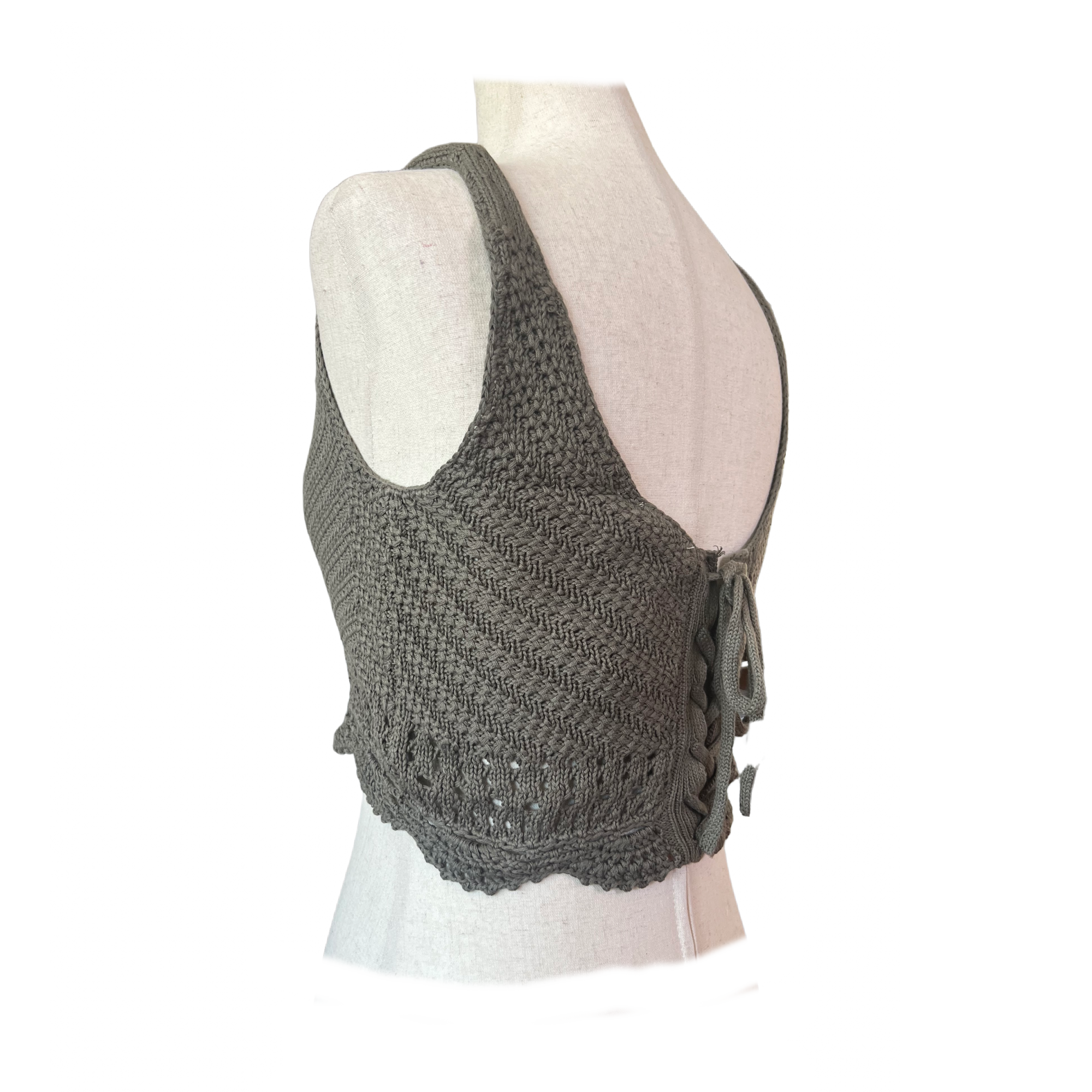 Olive Green V Neck Back Lace Up Knit Crop Top for Women | Sexy Casual Summer T-Shirt | Perfect for Date Night, Beach Outings & Music Festivals