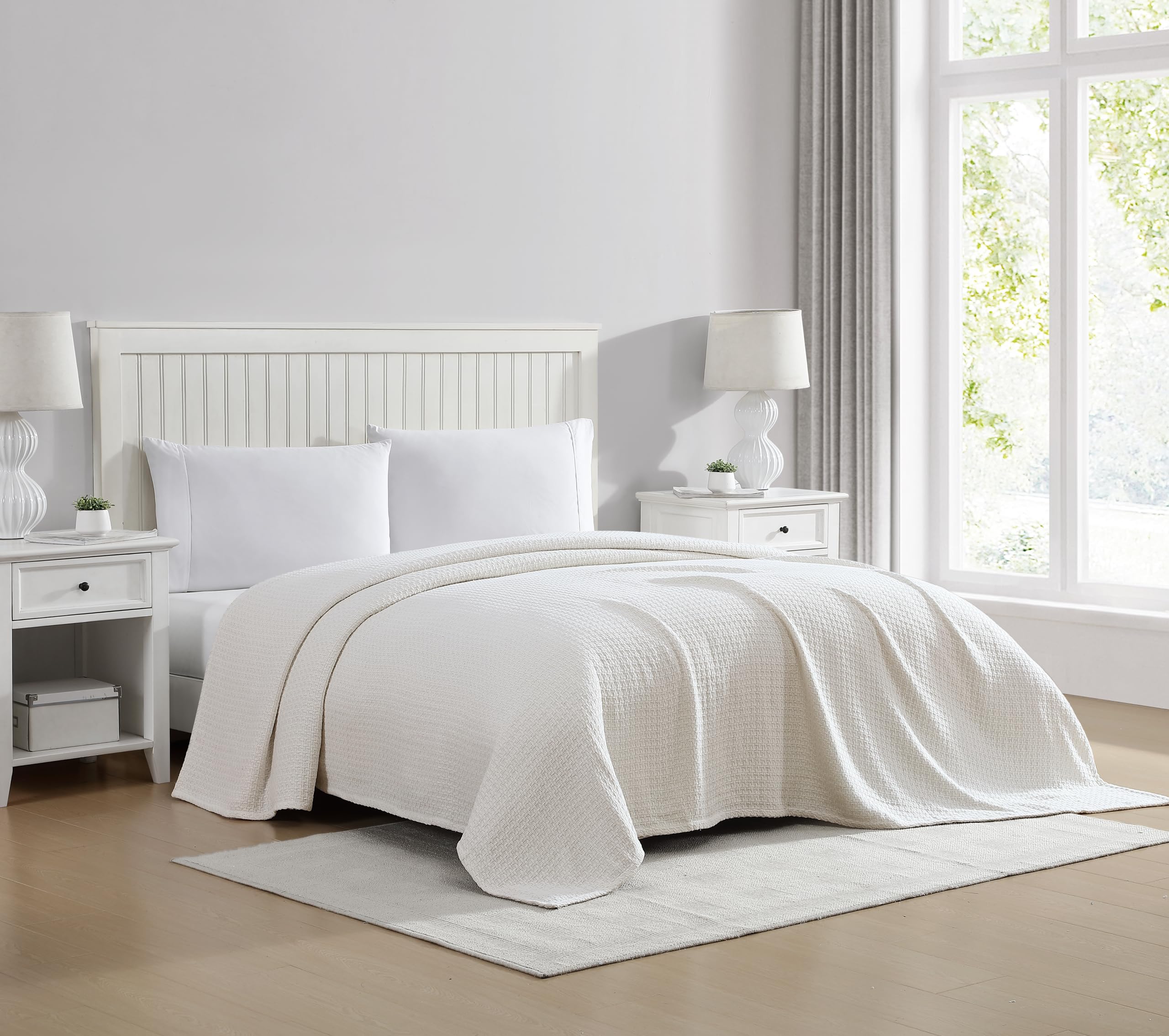 Beatrice Home Fashions 100% Cotton Waffle Weave Blanket - King Size, Ivory | Lightweight & Breathable All-Natural Cotton Bedding | Perfect for Hotels, Guest Rooms & Cozy Home Use