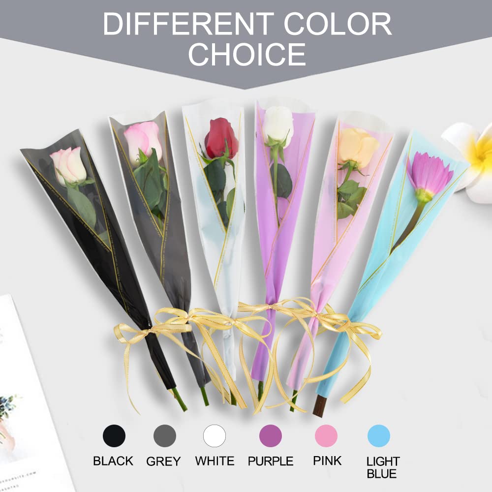 BEISHIDA 100 PCS Plastic Flower Sleeves for Single Roses - Black and Gold Letter Cellophane Wrapping for Florist Bouquets, Valentine's Day, Mother's Day Gifts - Perfect for Wedding, Anniversary and Romantic Occasions