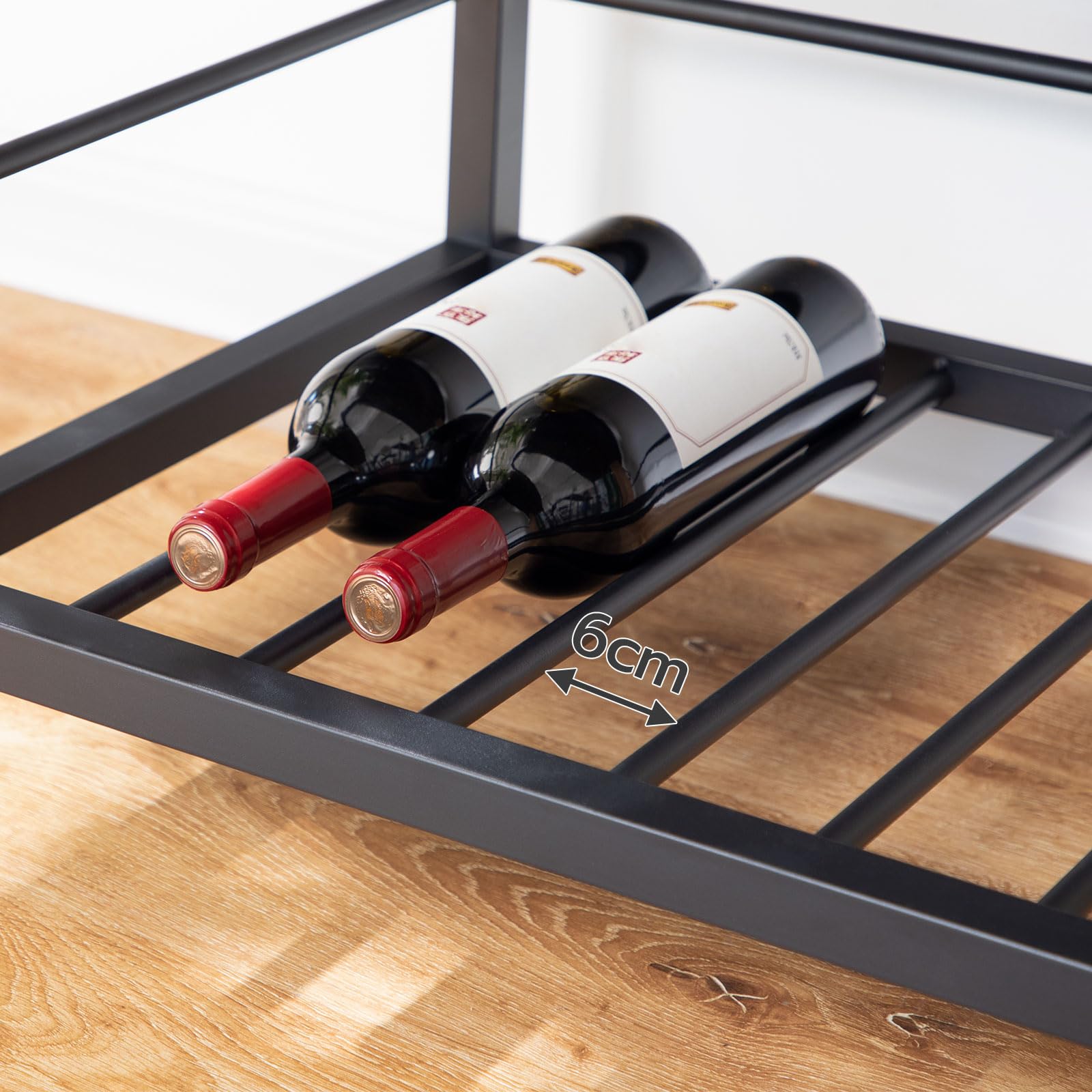 HOOBRO Rustic Brown Kitchen Island with Wine Rack - Industrial Style 3-Tier Kitchen Cart with Hooks, Protective Rails & Large Workstation - Easy Assembly for Small Spaces, Dining Rooms & Home Bars