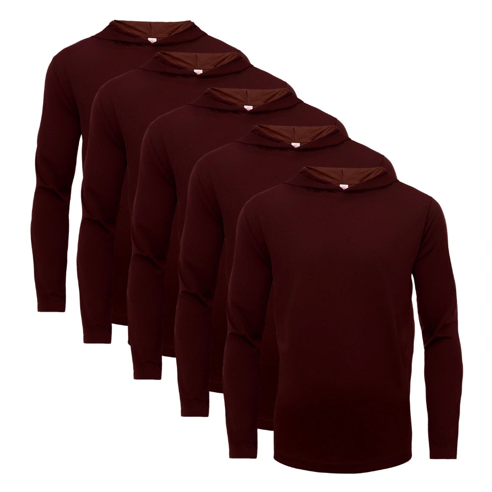 5 Pack Men's Performance Long Sleeve Hooded T-Shirts - Moisture Wicking, Breathable Workout Shirts for Gym, Running & Outdoor Activities