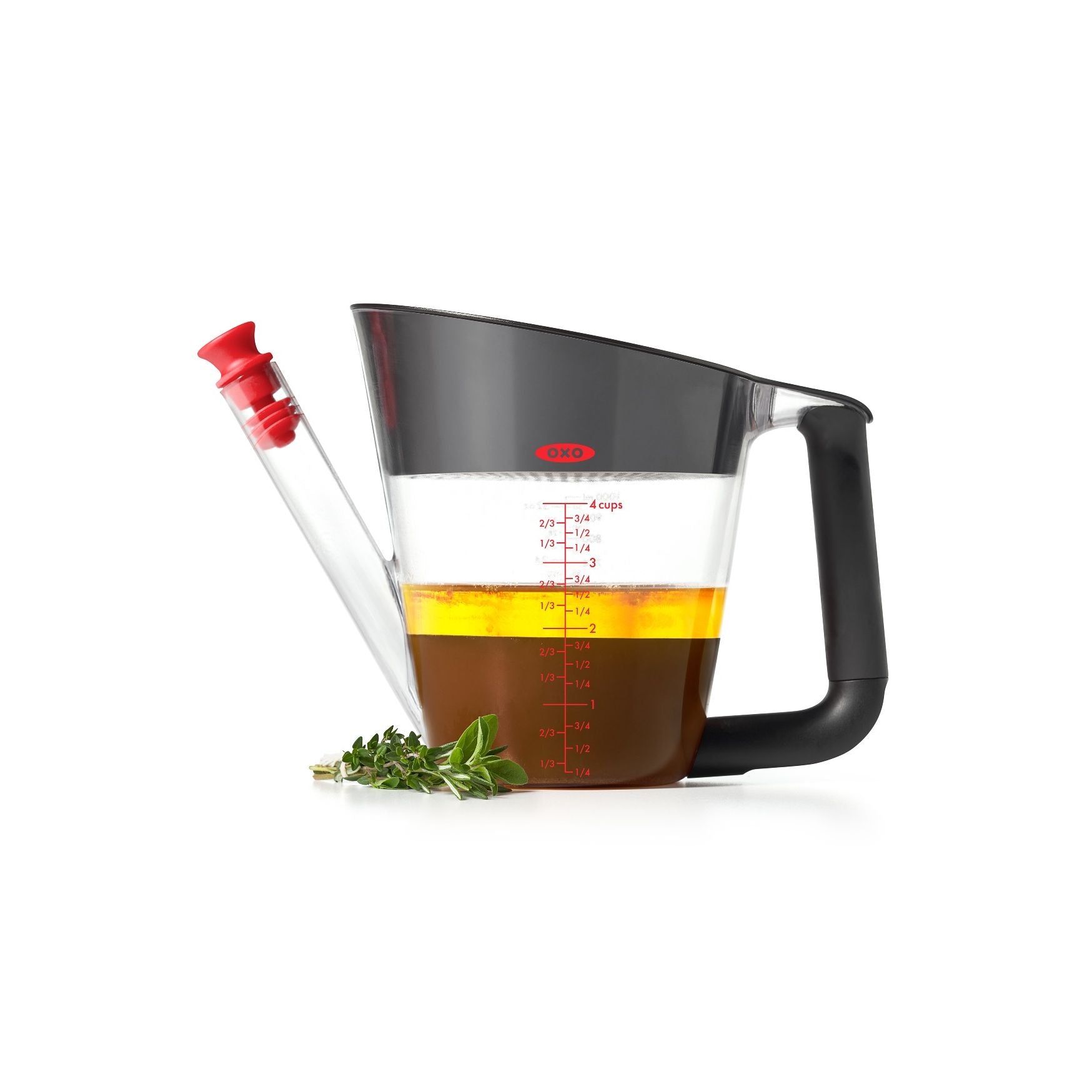 OXO Good Grips 4-Cup Fat Separator Gravy Strainer with Pour Spout & Measuring Marks - Ideal for Cooking, Roasting, and Healthy Meal Prep