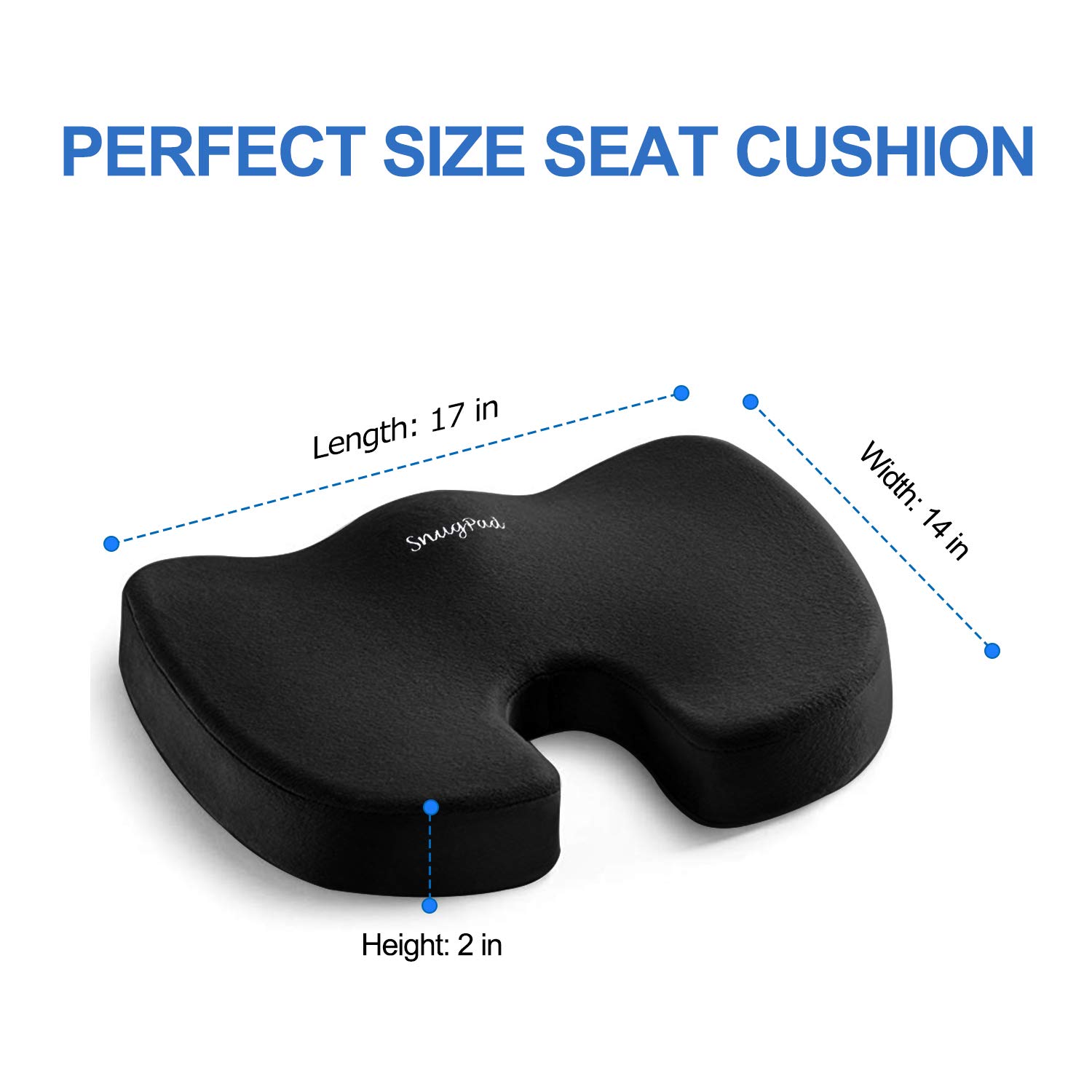 SnugPad Black Memory Foam Seat Cushion for Sciatica & Back Pain Relief - Orthopedic Coccyx Support Cushion for Office Chair, Wheelchair & Car - Non-Slip Firm Version (2 Pack) - Perfect for Long Sitting, Driving & Post-Surgery Recovery