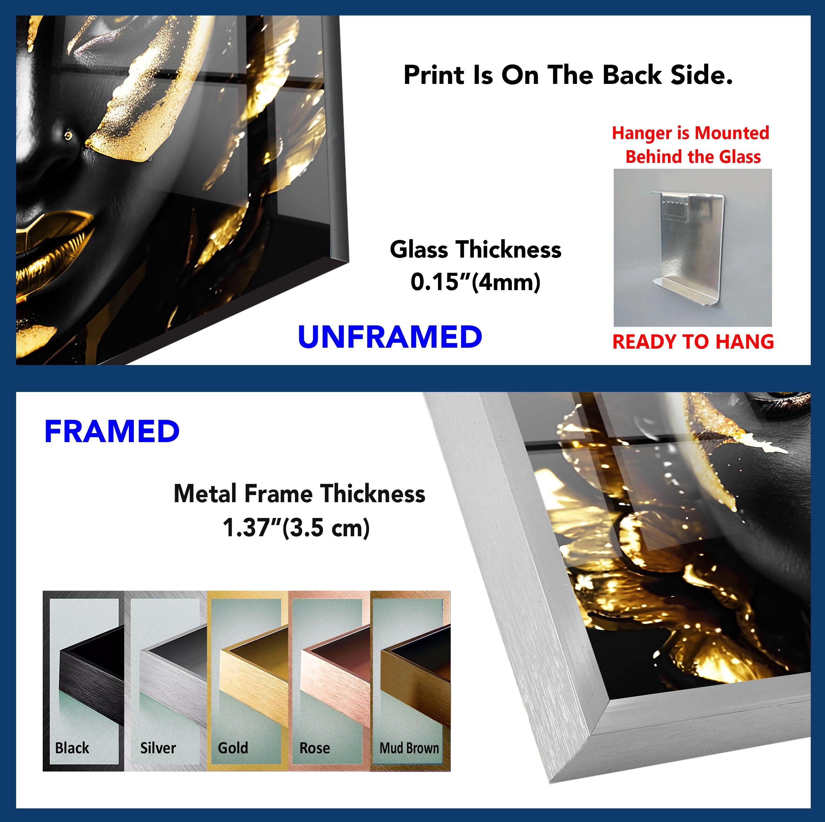 Elegant Black Woman Gold Face Glass Wall Art - Modern Home Decor for Living Room, Bedroom & Office